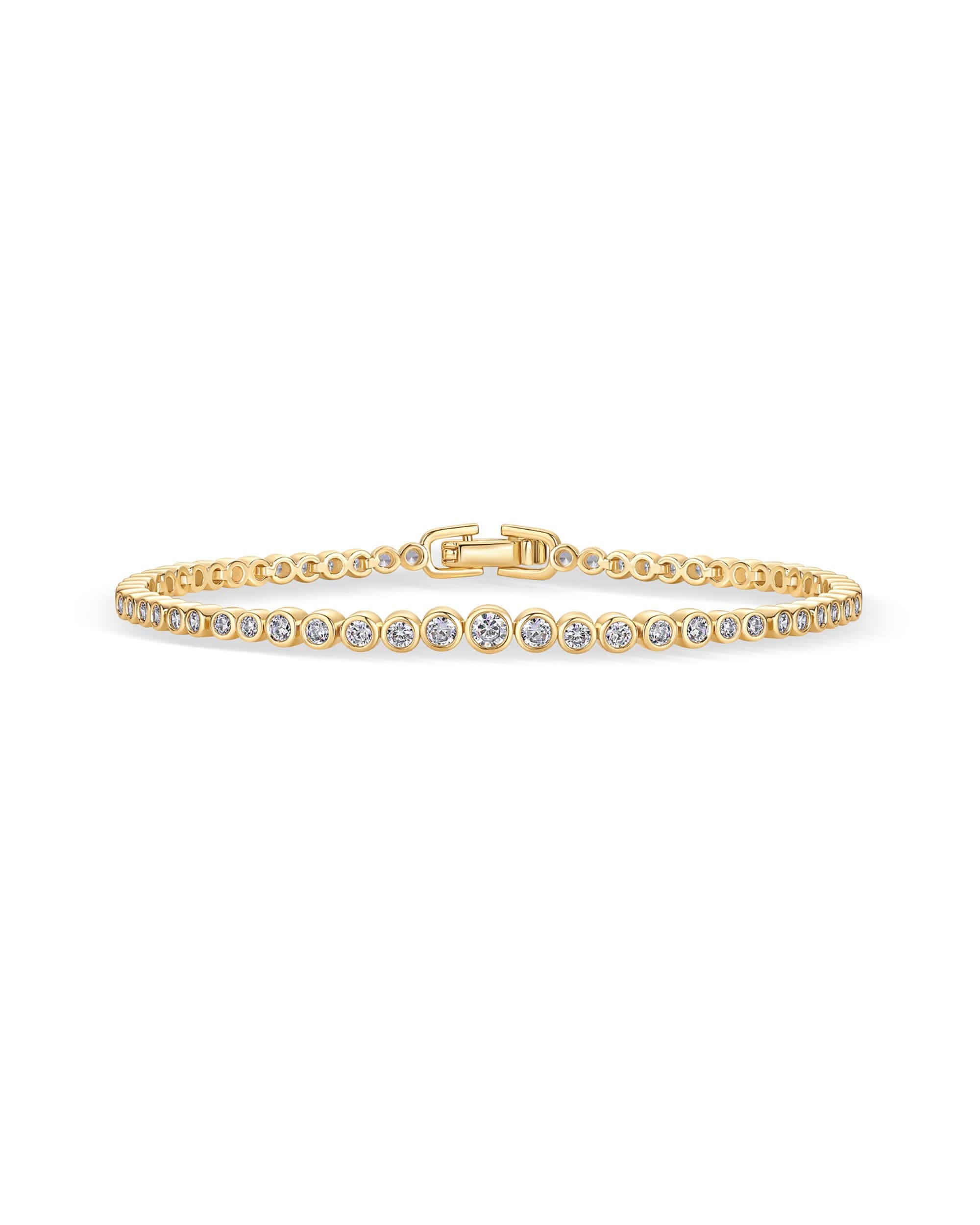 14K Gold Plated Tennis Bracelets for Women - Bezel Set Cubic Zirconia Bracelet - Simulated Diamonds Round, Trillion, Trinity, Radiant, Pear, Valentines Day Heart Cut Stones Wedding Jewelry Gifts for Brides