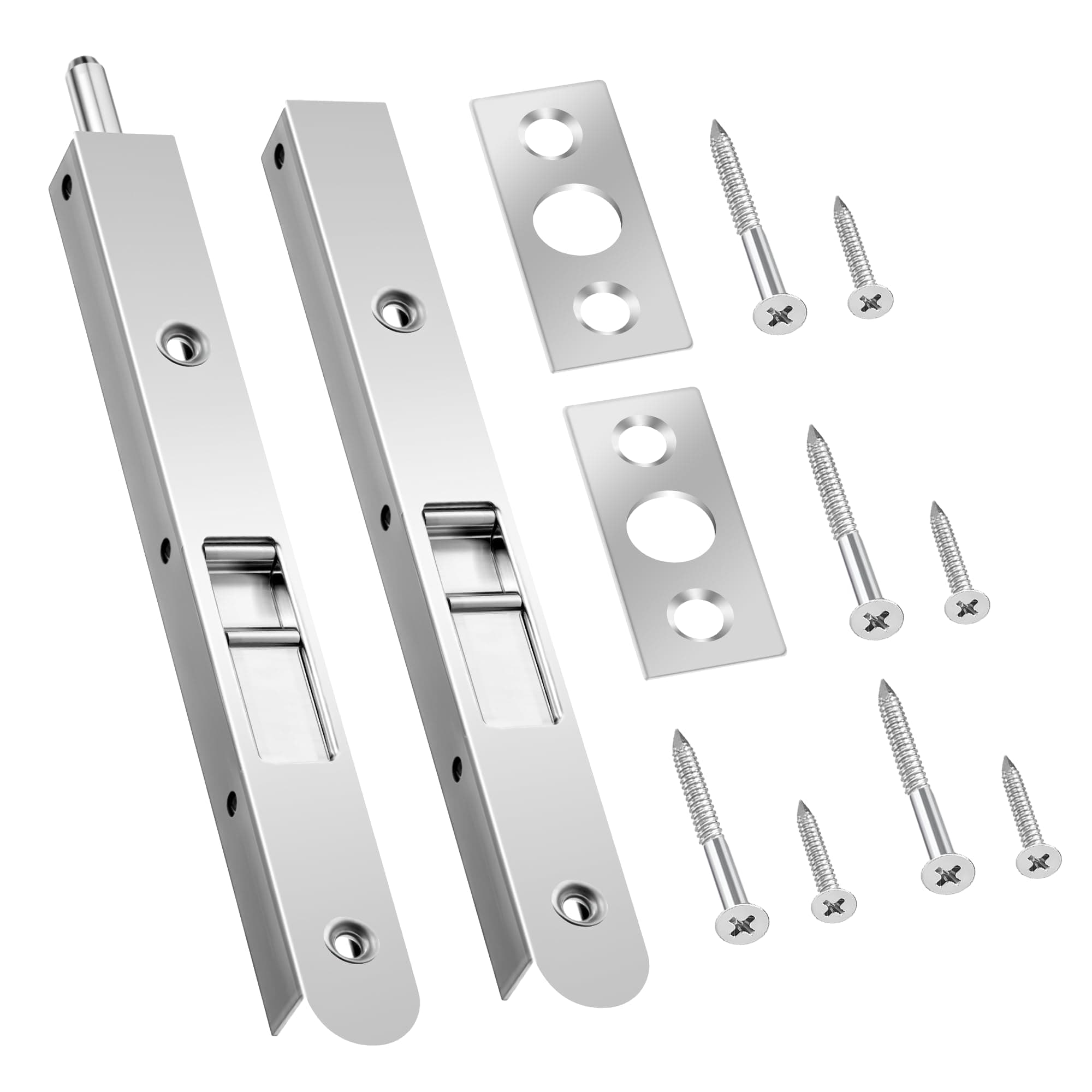 2 Pack 7 Inch Flush Bolt for Double Door, Heavy Duty Chrome Plating Flush Latch Bolts, French Lock for Opening and Composite Wood Double Dummy Door (Chrome Plating Color)