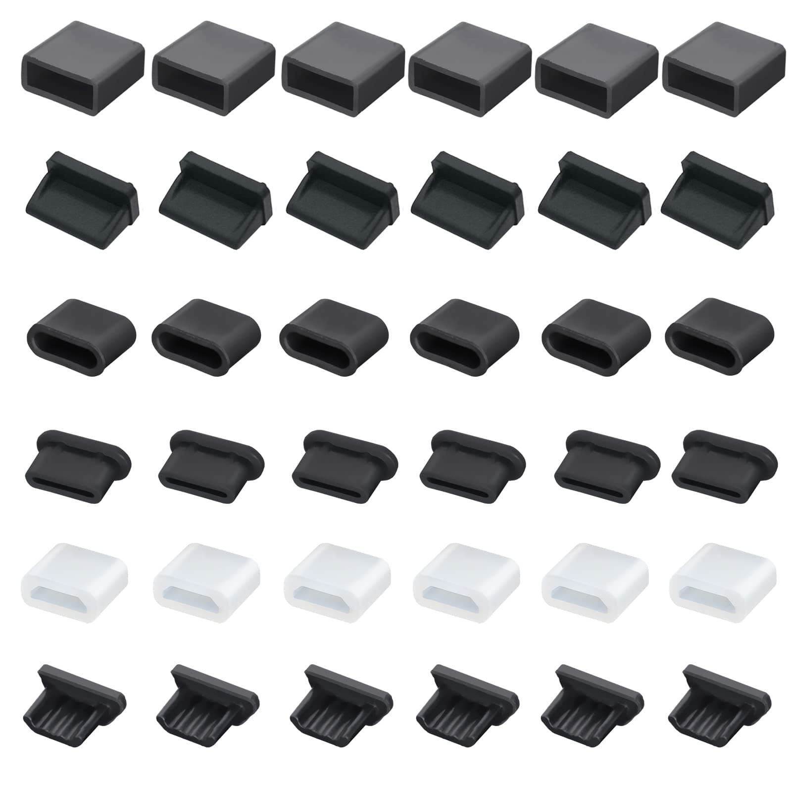 36 PCS 6 Types USB Anti Dust Cover Plugs, USB Type-C Dust Stopper, Silicone Soft Micro USB Cap Port Protector, Anti Dust Cover Protector Plugs Cap for USB A, Micro USB, Type C Ports (36PCS)