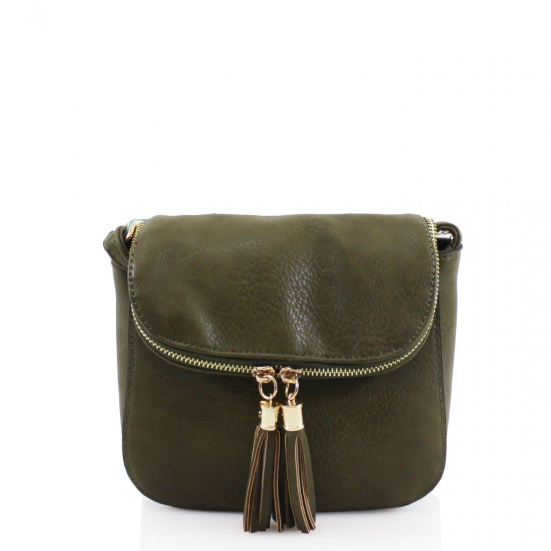 WKDS 2027 Ladies Tassel Adorned Small Cross Body Bags Women Girls Shoulder Side Casual Bags (Dark Green)
