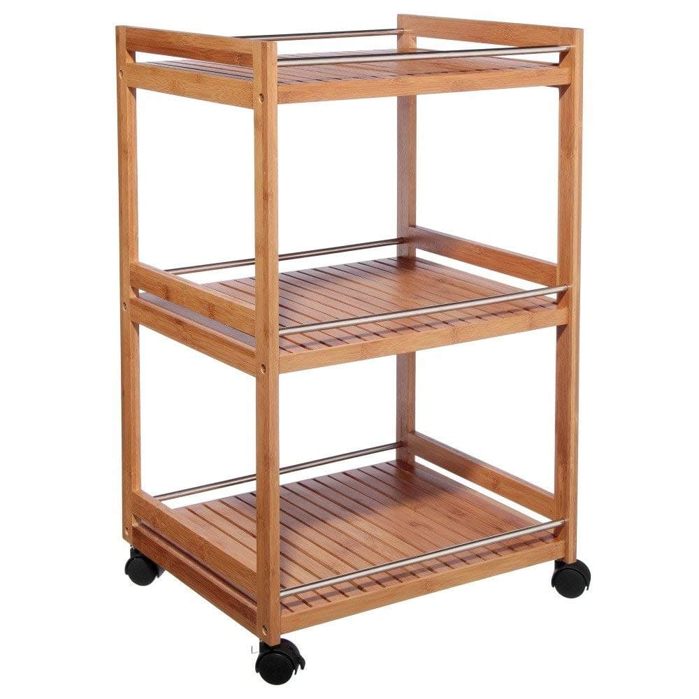MOBEA 3-tier bamboo serving trolley on wheels