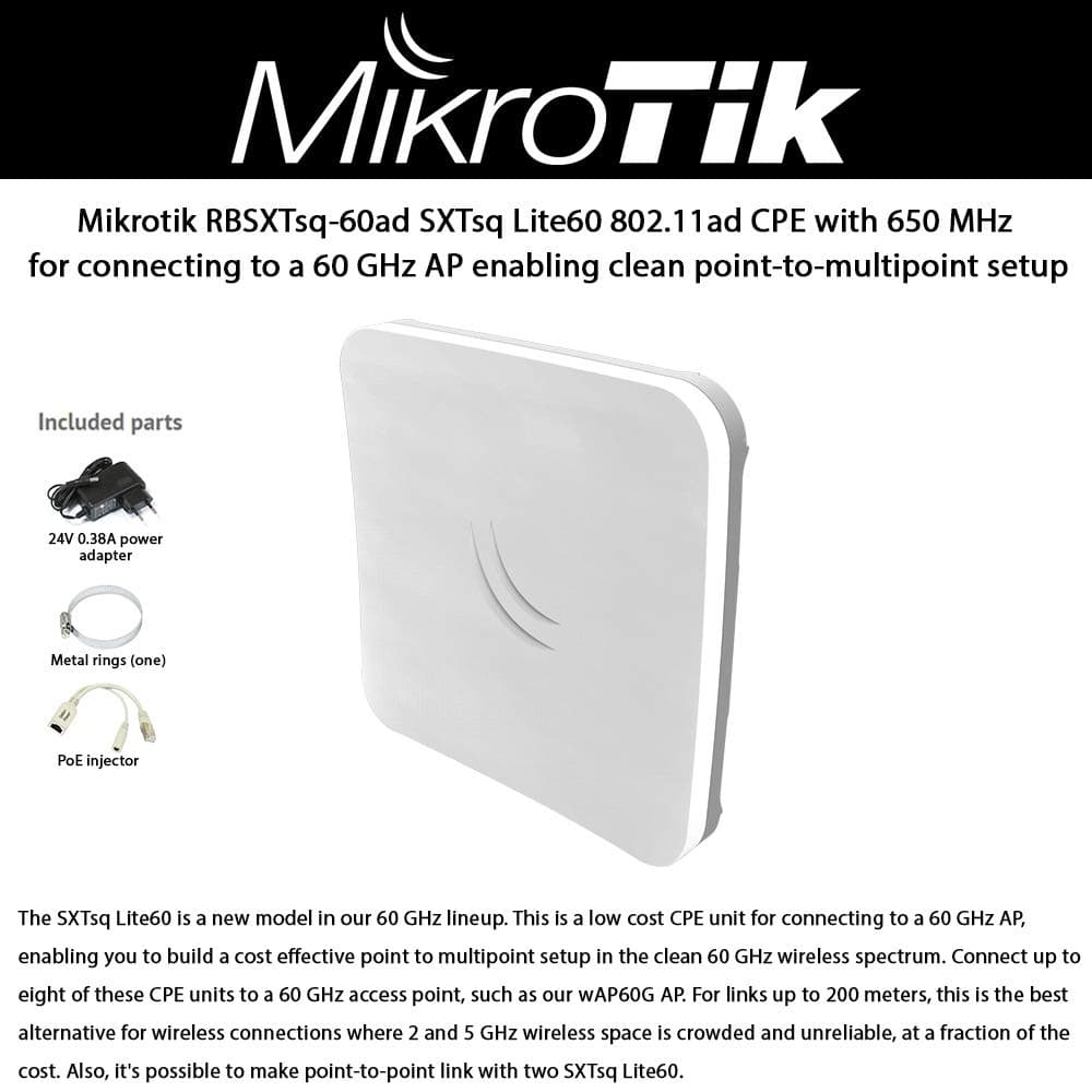 MikroTik SXTsq Lite60 Point-to-Multipoint 60GHz CPE (RBSXTsq-60ad)