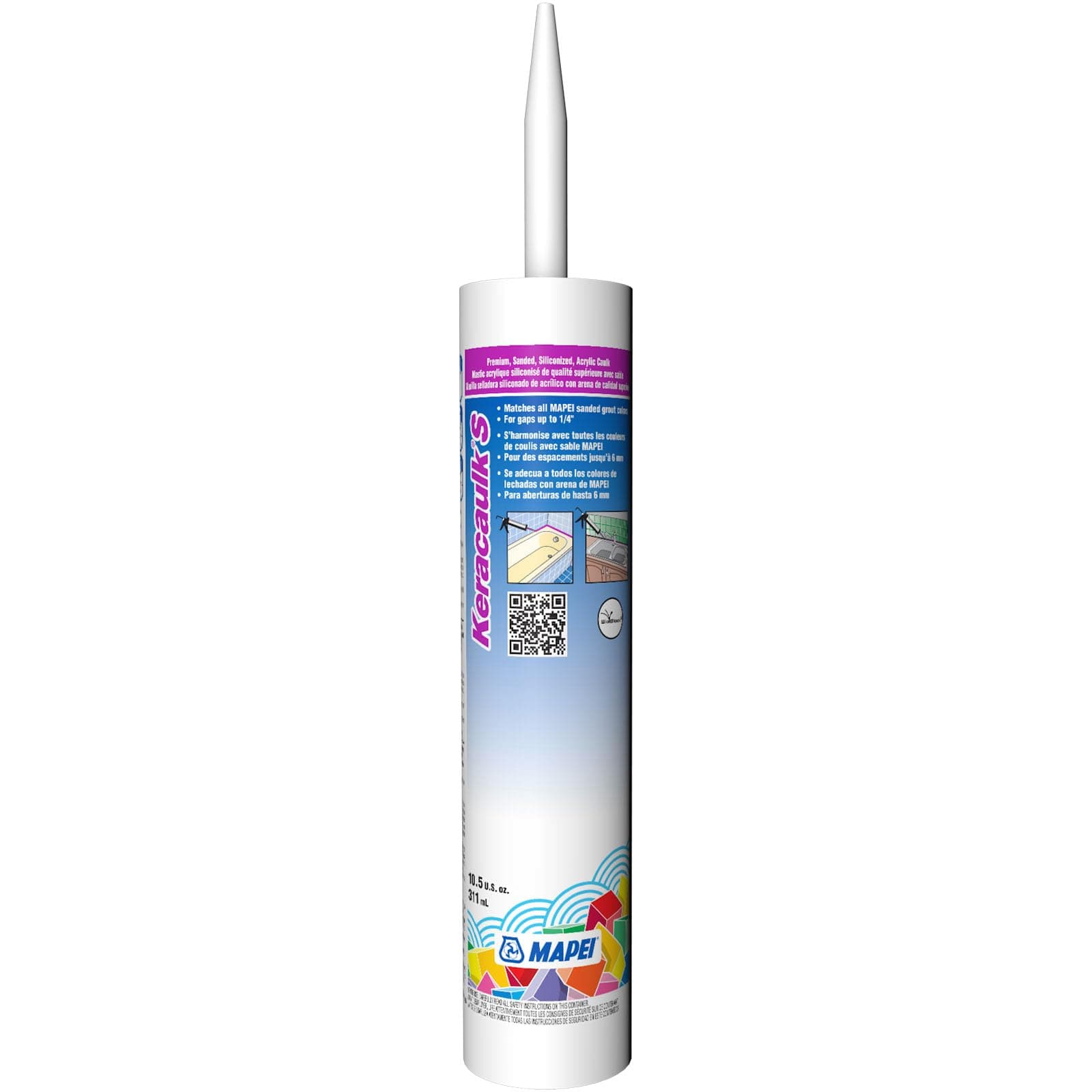 Keracaulk S Premium, Paintable, Sanded, Siliconized Acrylic Caulk, Expertly Formulated to Match Grout Colors, 10 oz., 5104 Timberwolf- Sanded