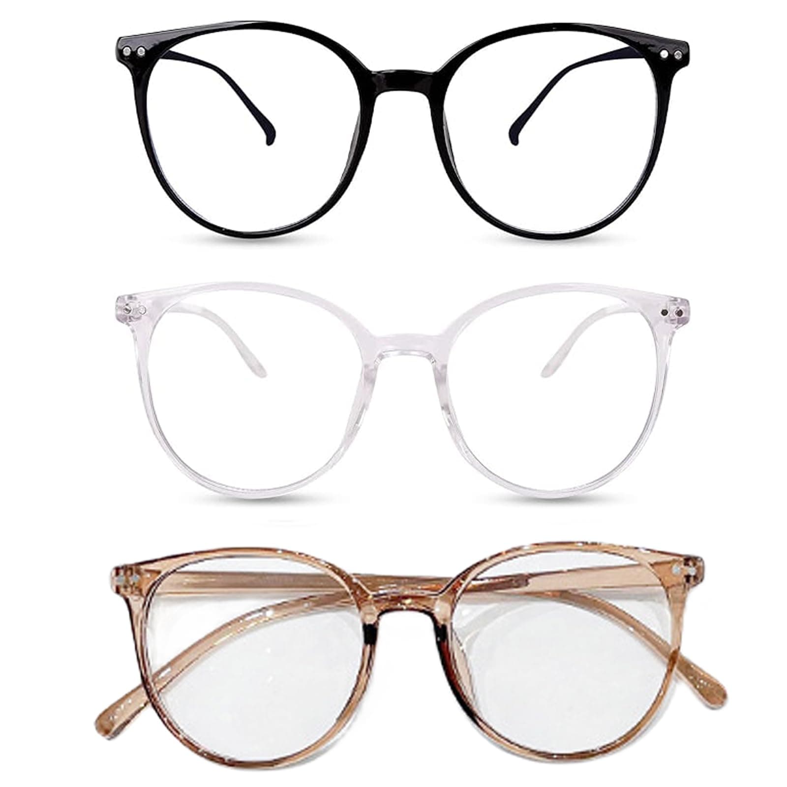 Blue Light Blocking Glasses - Anti Glare & Eyestrain, Light Weight Clear Lens Round Glasses for Women & Men