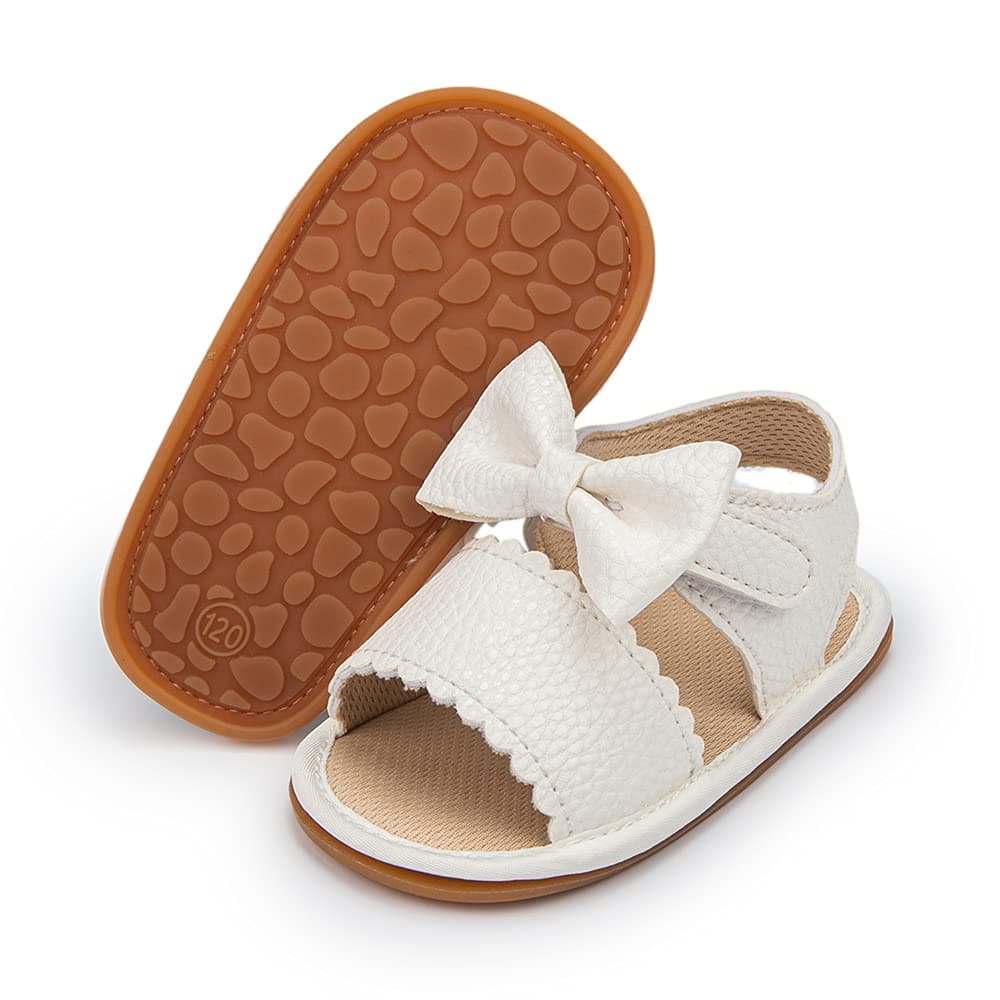 Baby Toddler Infant Girls PU Leather Soft Open Toe Summer Sandals Flower Princess Flat Shoes