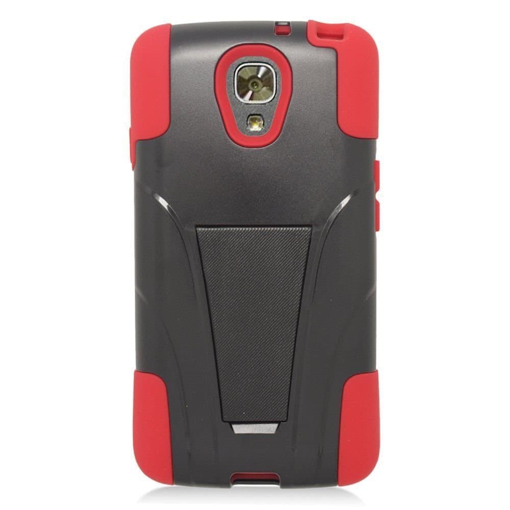 Allmet Multi Color LG LS740 Volt Heavy Duty Rugged Impact Hybrid Case Cover; Black Hard Shell Combo Holster Case Cover Kickstand Protective Case for LG LS740 Volt (Red)