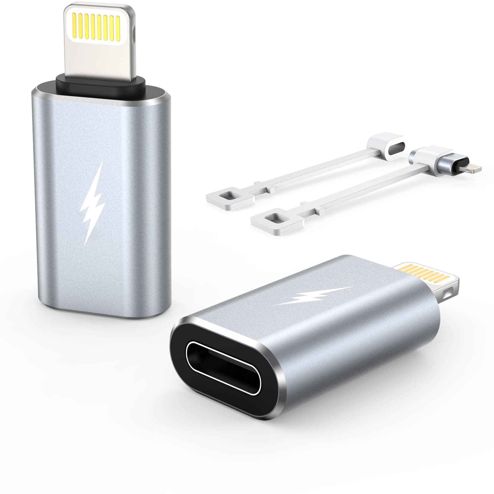 TechMatte Female USB C to Male Lightning Adapter 2 Pack 2.2A Charging Data Transfer, Compatible with iPhone 14, 13, 12, 11 Xs iPad iPod AirPods, Not for Audio Headphones/OTG Firewire Anti-Lost, Grey