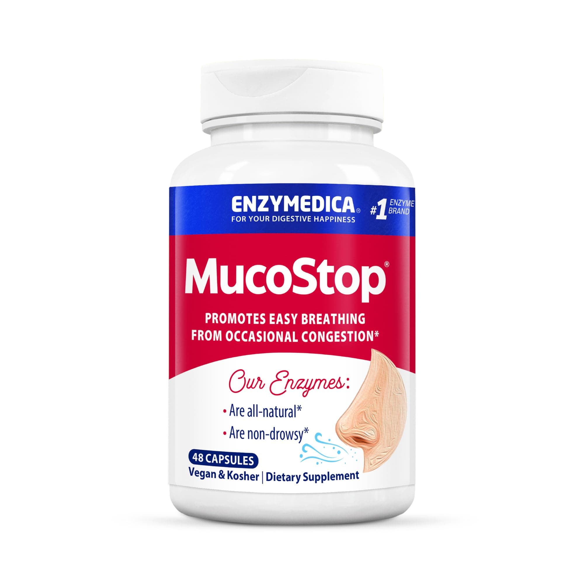 Enzymedica, MucoStop, Natural Enzyme Supplement, Relieves Seasonal or Occasional Congestion, Supports Easy Breathing, 48 Count