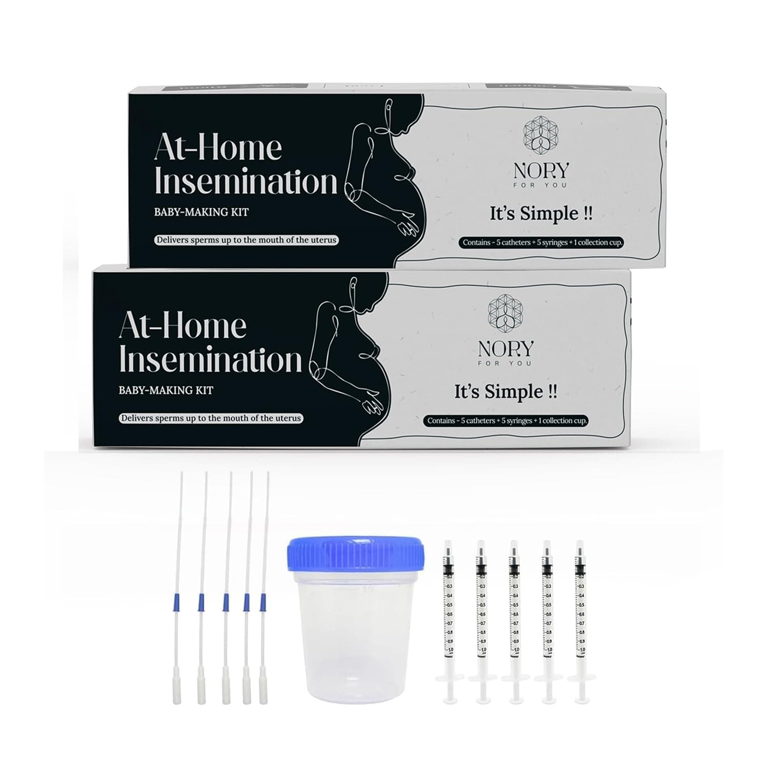 Nory At Home Self Insemination IVI Kit for Women,Get Pregnant Yourself,Pack of 10 Catheters,10 Syringes,2 Collection Cup,Couples Conceiving to get Pregnant,Baby Conceive Kit for Home (Pack of 2)