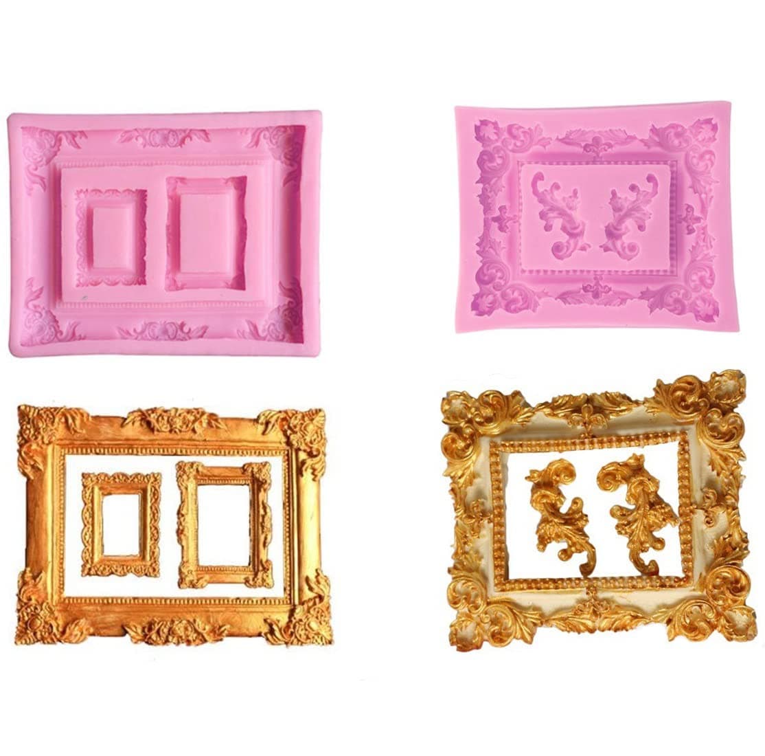 2pcs Vintage Photo Frame Fondant Silicone Molds Picture Frame Molds For Cake Decoration