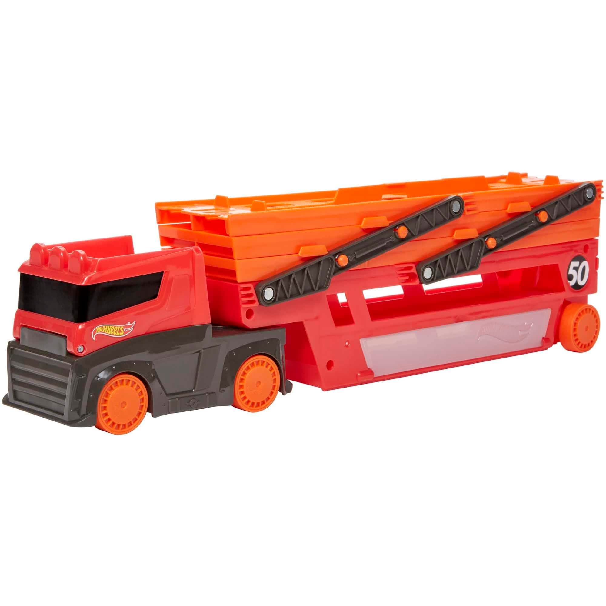 Hot Wheels Mega Hauler With Storage For Up To 50 1:64 Scale Cars, Ages 3+ 50Th Anniversary Hot Graphics Ghr48
