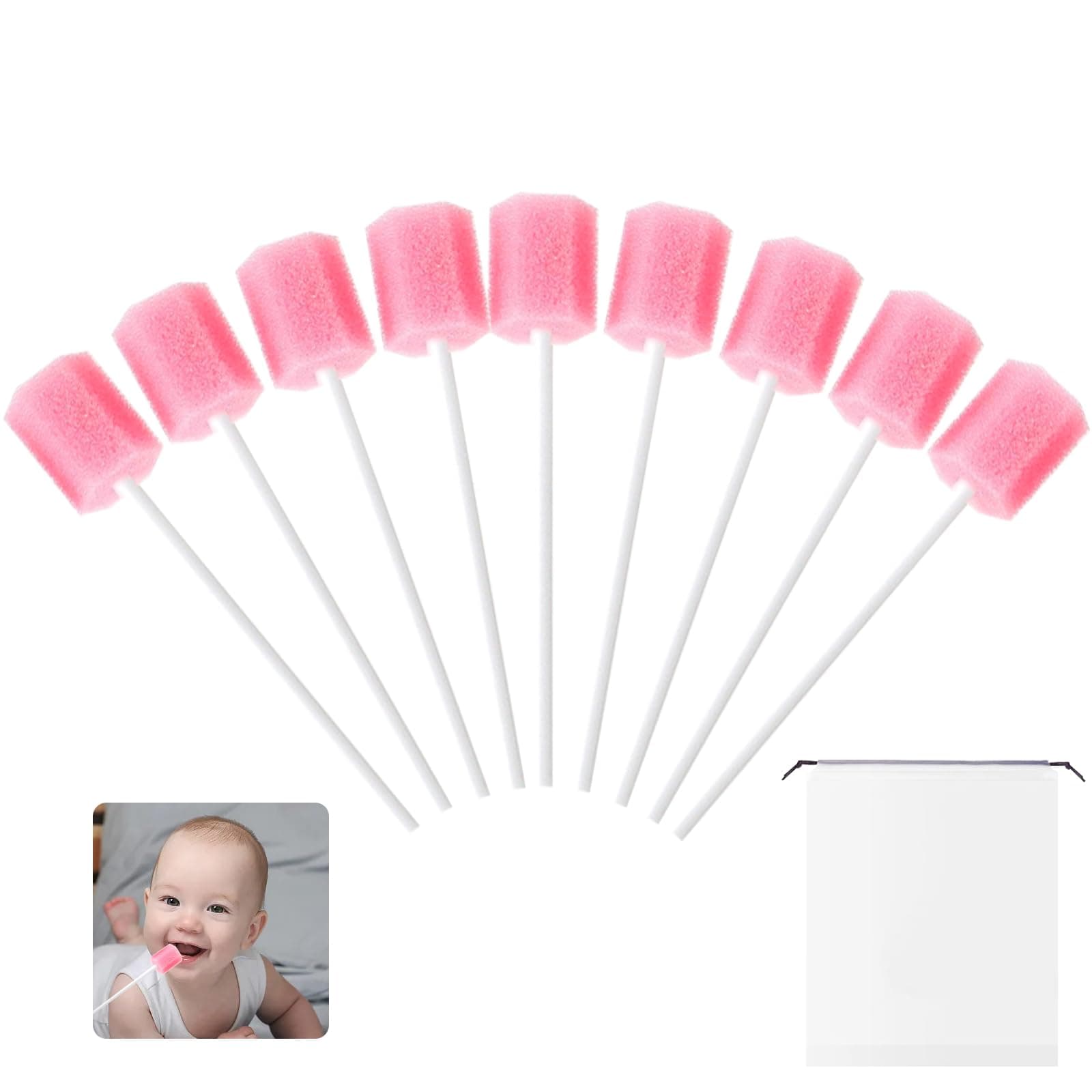 GAOHAN 50 Pcs Mouth Swabs, Oral Care Sponge Swab Disposable Mouth Swab Tooth Cleaning Tool Dental Care Kit, Mouth Sponges for Kit Foam Swab Sticks for Oral Care (Pink)