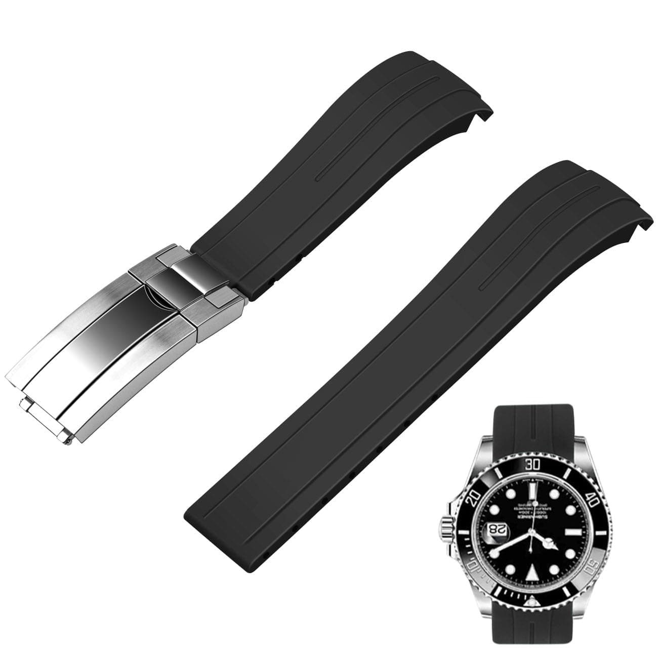 Juntan 18mm 20mm 21mm 22mm Curved End Rubber Watch Band, Tapered Silicone Curved Replacement Watch Strap for Men Women with Classic Diving Buckle