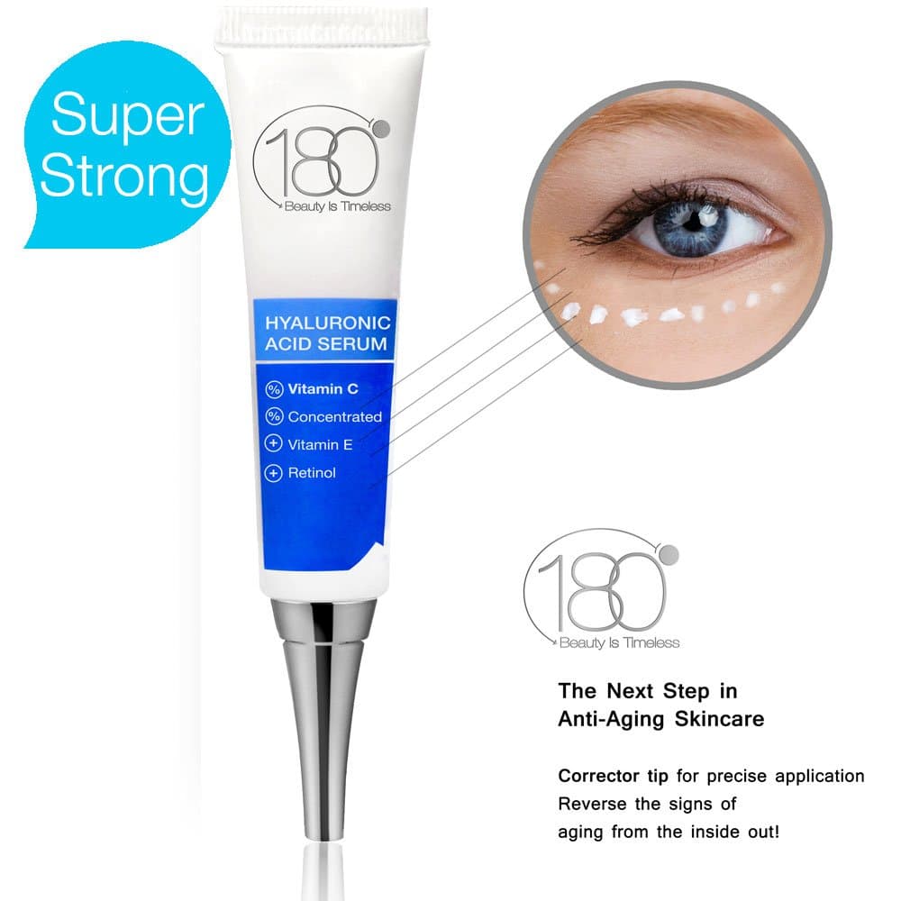 Hyaluronic Acid Vitamin C Facial Serum Strong- 180 Cosmetics - Face Lift Skin Serum for Face and Eyes - Pure Hyaluronic Acid For Immediate Results - Hydrating - Anti Aging - Wrinkles and Fine Lines