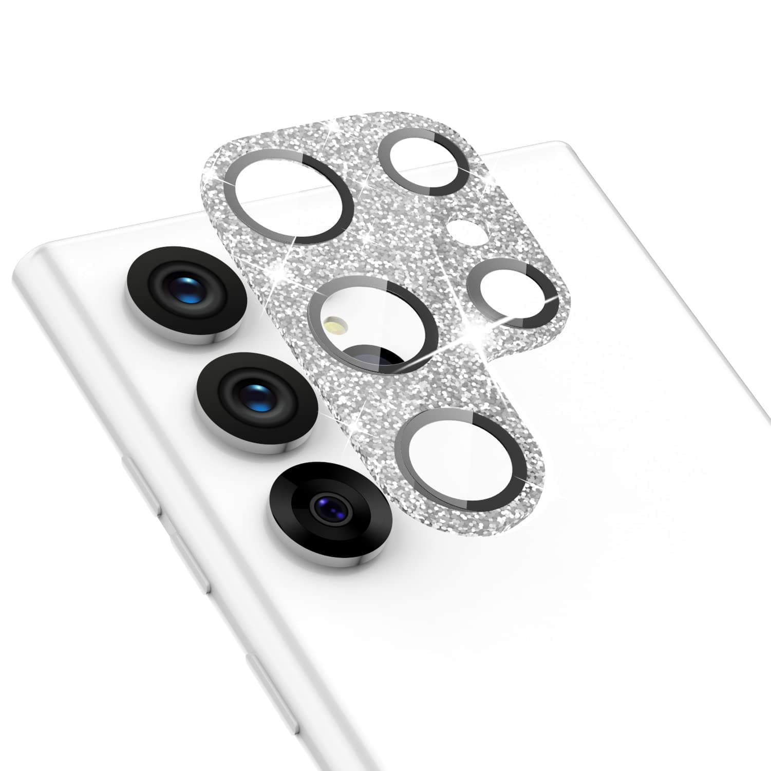 WATACHE Galaxy S22 Ultra Lens Protector Glitter, Tempered Glass Bling Camera Lens Decoration Cover for Samsung Galaxy S22 Ultra 5G (Sliver)
