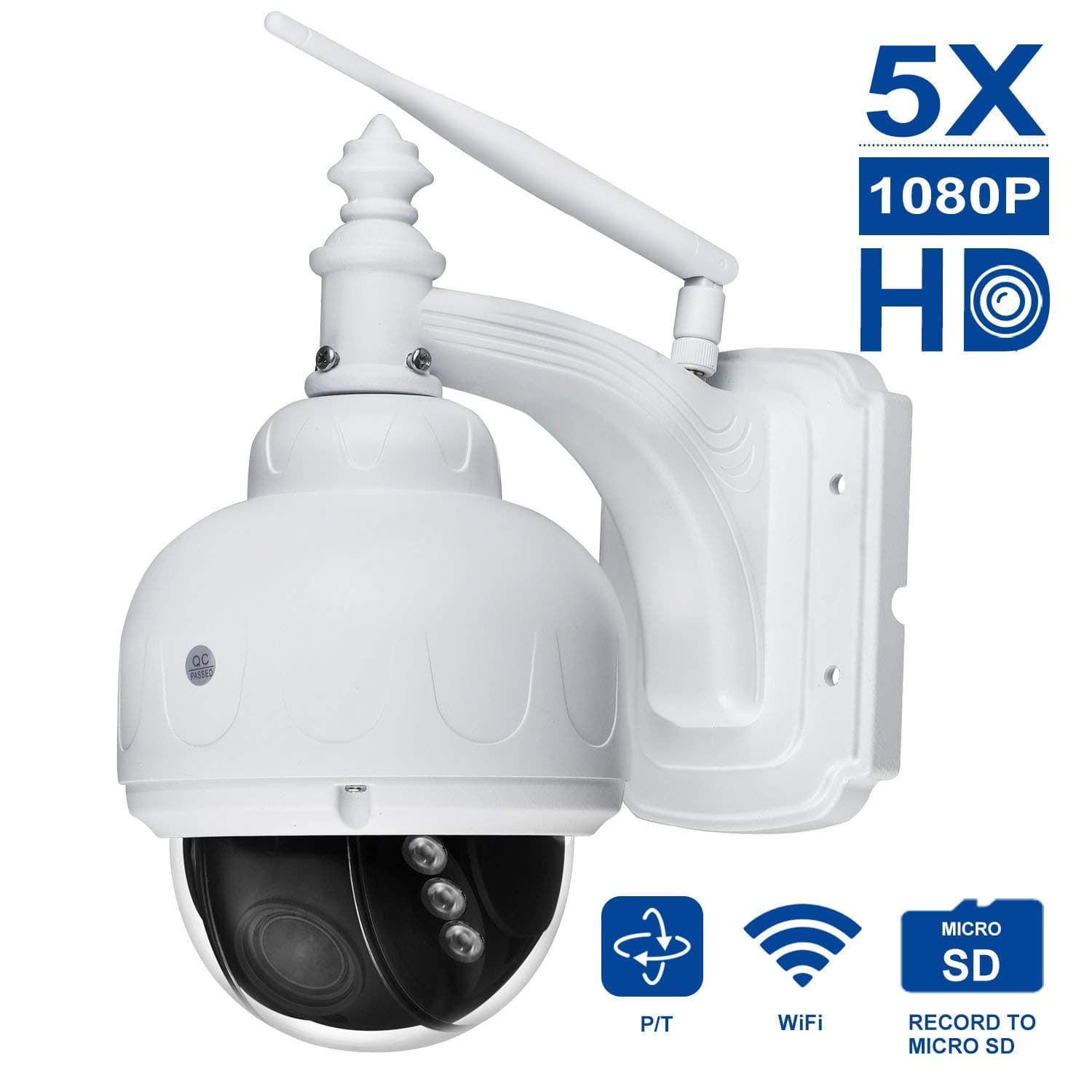 Ratingsecu's Seesoon PTZ Dome IP Camera 1080P Wifi CCTV Outdoor Security Camera H.265/H.264 with 2.8-12mm lens 5X Zoom Auto Focus, 355° Pan/90° Tilt, Night Vision, Motion Detection, Micro SD Card Slotlot