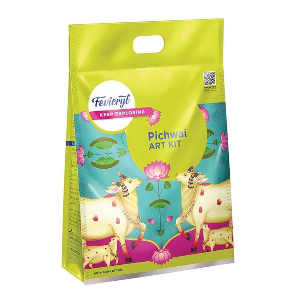 Fevicryl Pichwai Art kit| Learn Art of Rajasthan with Painting Kit Comes with Pre-Printed MDF Boards, Rhinestones, Acrylic Paints, Brushes| Gift for Art Lovers & Beginners, Ideal Gift for Sister