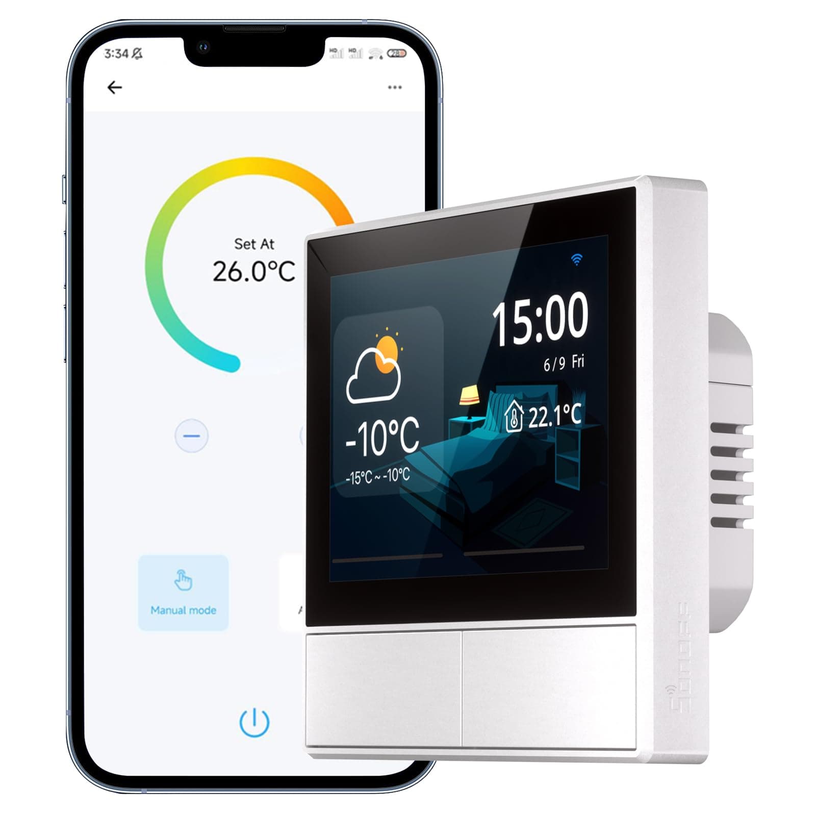 Sonoff | NSPanel-EU Wi-Fi 2 Gang Smart Scene Wall Switch | HMI Panel, Smart Temperature Control | 86 Type | Support Alexa, Alice, Google Assistant | White