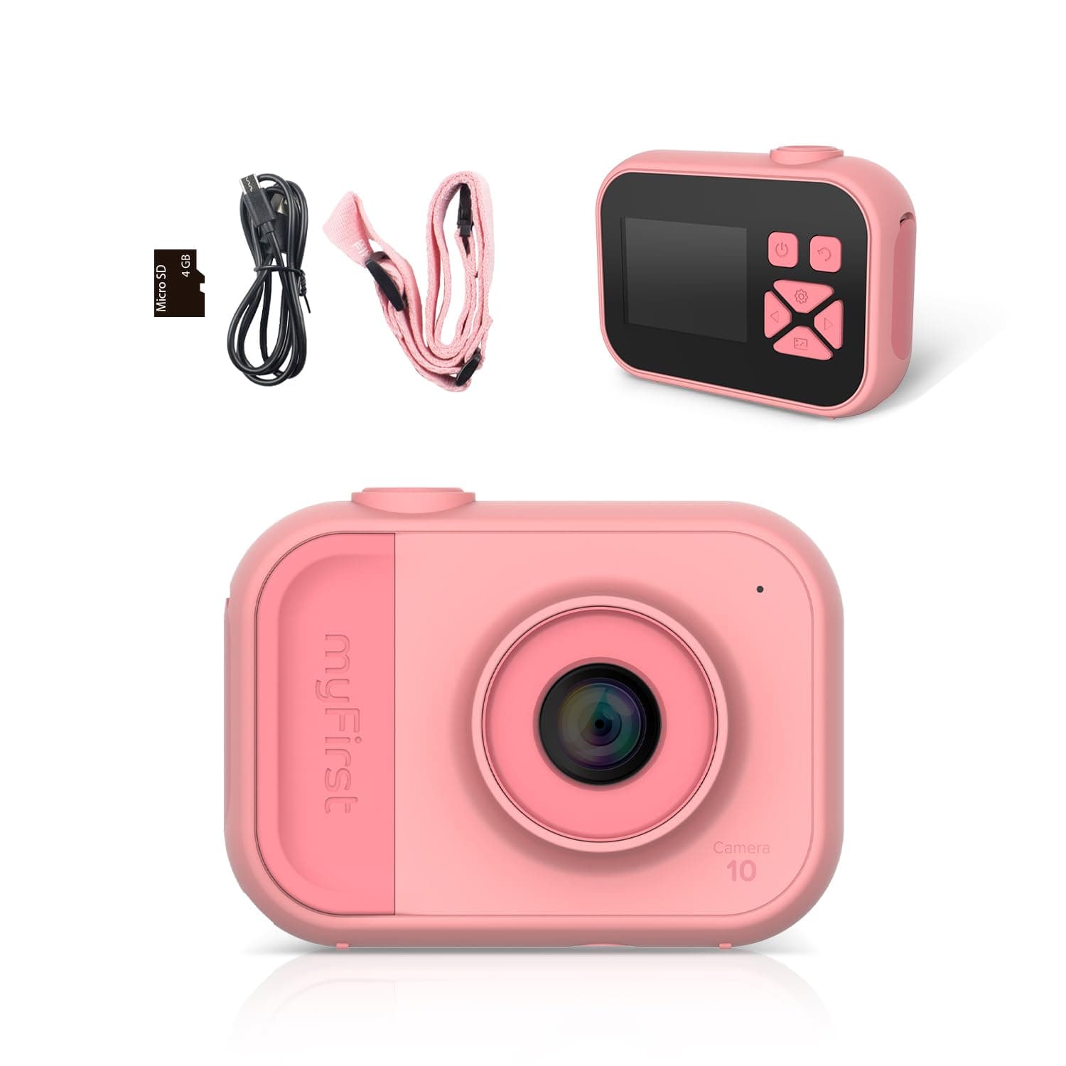 - myFirst Camera 10 - Kids Digital Mini Camera for Boys and Girls with Durable Design, 5MP Photos and 1080p Video, Webcam, Tripod Adapter, Neck Lanyard, MicroSD Card, for Kids 3-12 (Pink)