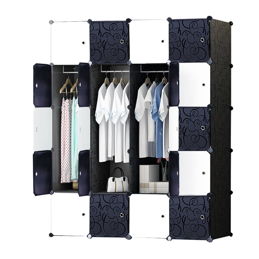 ETTBJA DIY Portable Wardrobe Checkered Clothes Organiser Multi-purpose Storage Unit (20 Cubes)