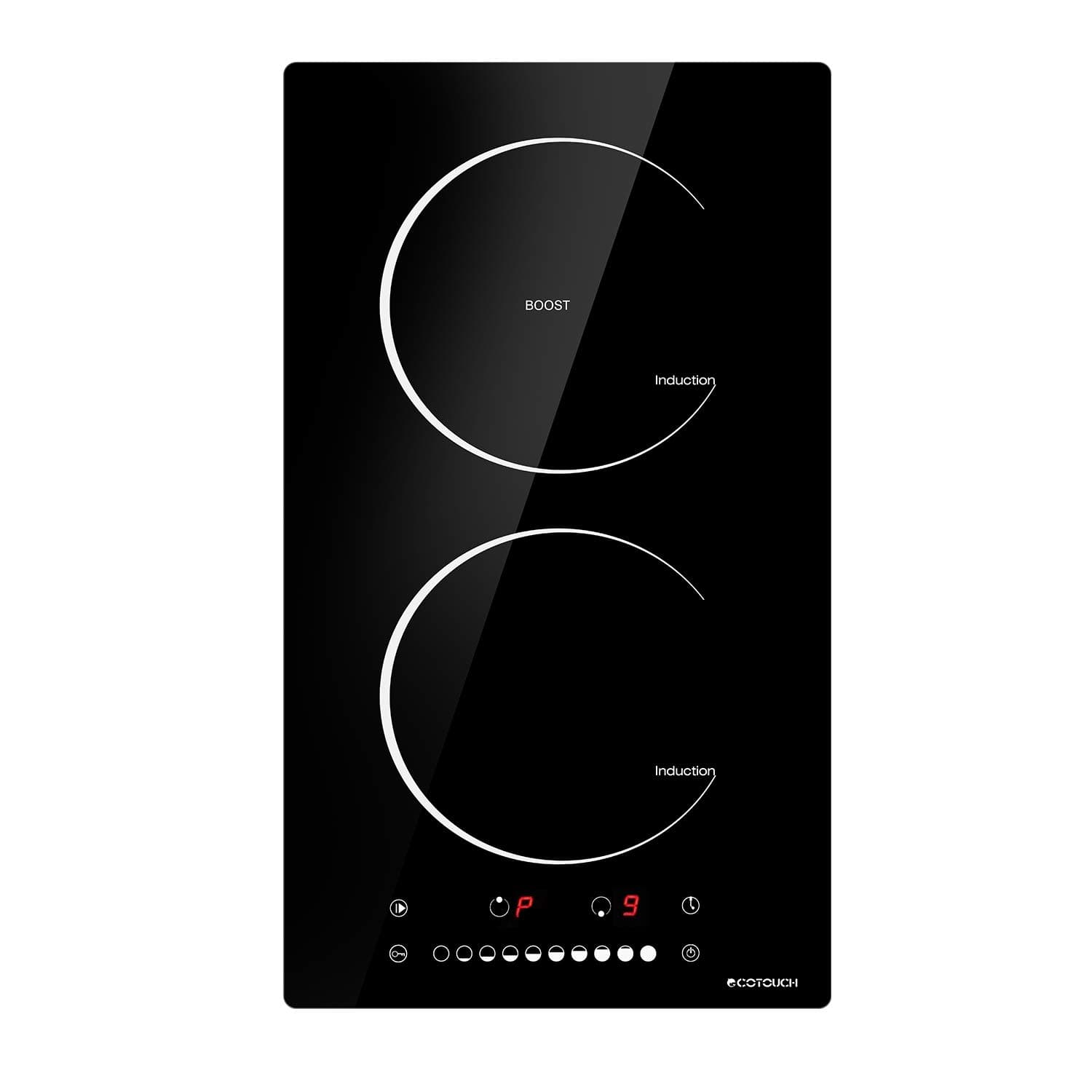 Induction Cooktop 2 Burner ECOTOUCH 240V Electric Cooktop Drop-in Induction Stovetop 12'',Dual Heating Cooktop Vitro Ceramic Glass Black Surface with Booster Burner,Touch Sensor Control IB320