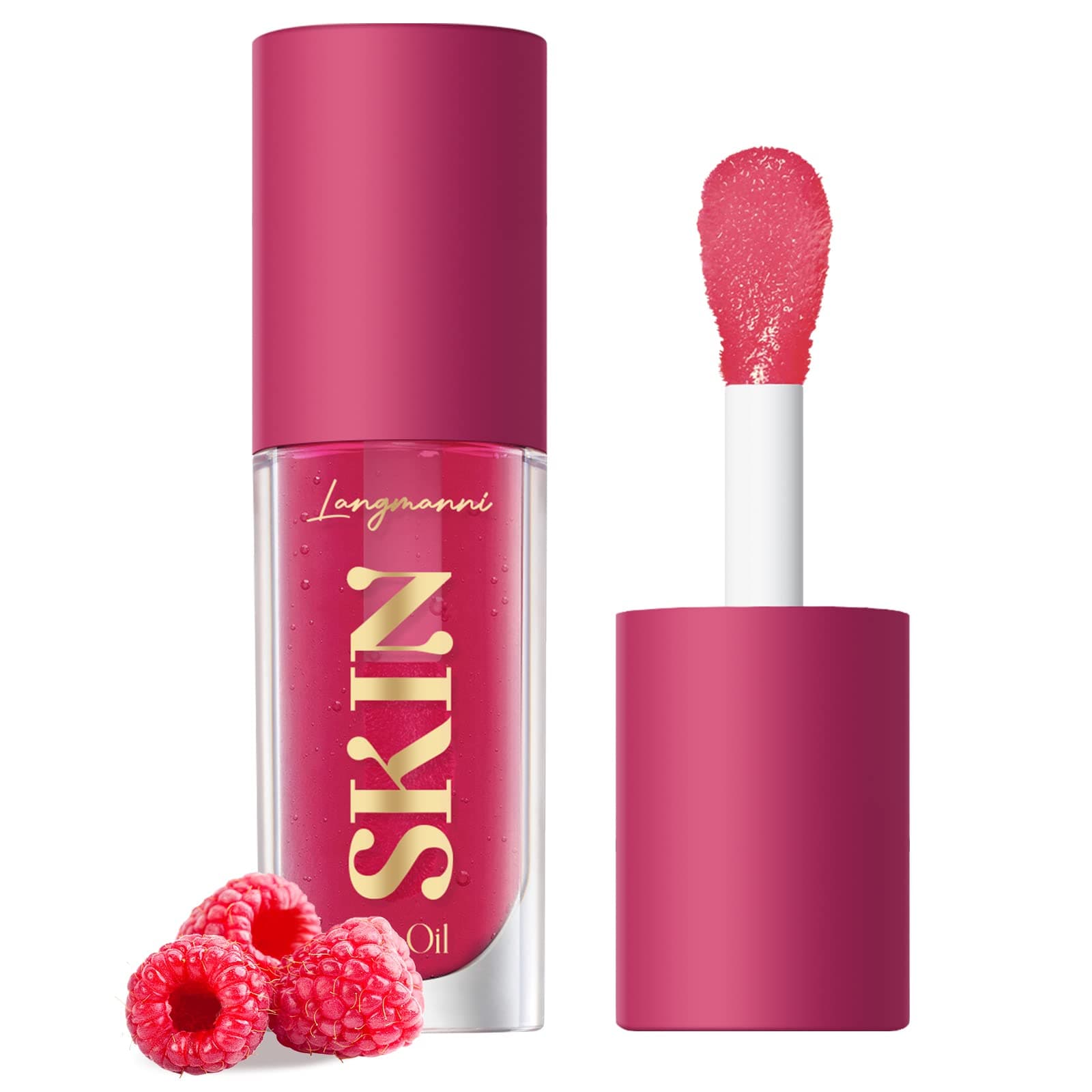 LANGMANNI Moisturizing Lip Oil,No-Sticky Lip Gloss Lip Balm Lip Care,Fruit Flavoured Lip Oil For Dry Lip's Moisturizing Hydrating And Nourishing (Raspberry)