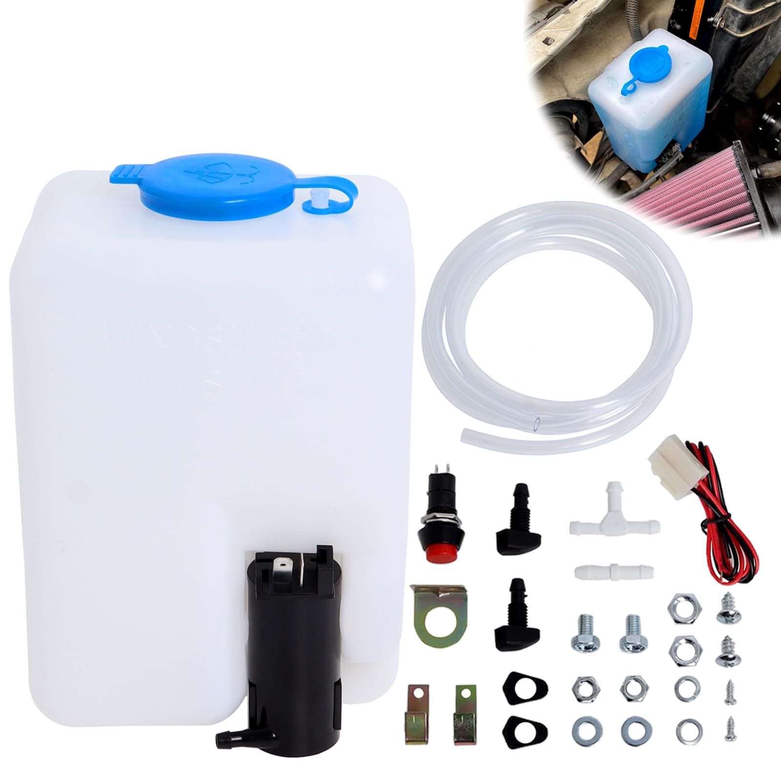 12V Car Windshield Washer Pump Universal Reservoir Kit 99300 Fluid Reservoir Tank Bottle with Pump