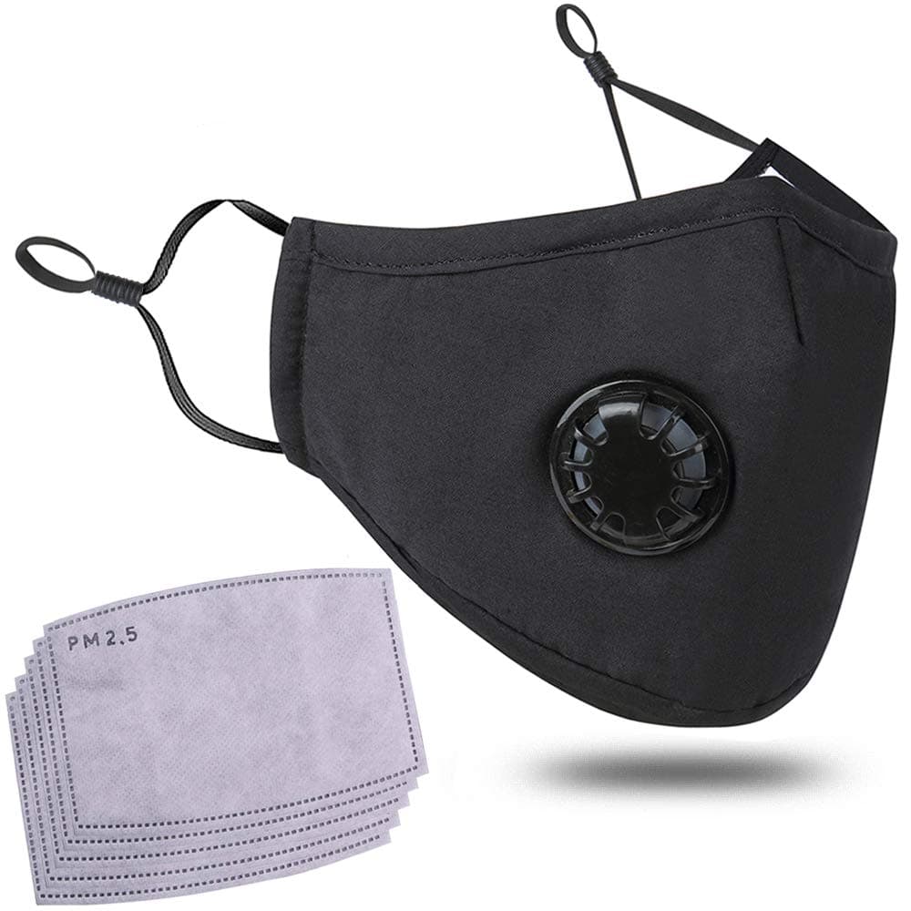 QIJIN Pollution Mask Adult Anti PM 2.5 Dust Mask Washable Filter Earloop Mouth Mask with 5 Filters