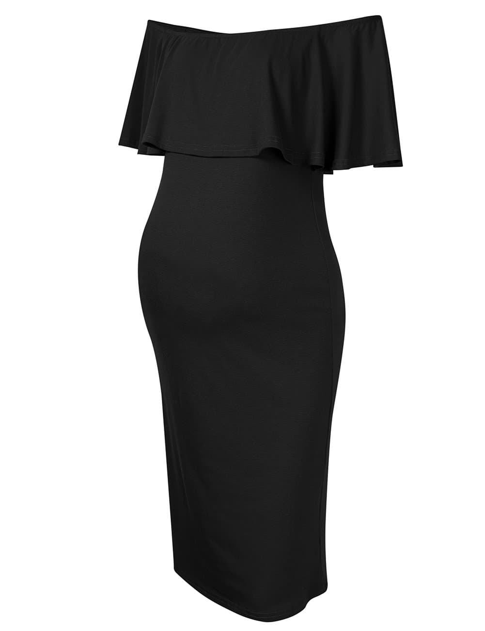 Coolmee Maternity Dress Women's Off Shoulder Casual Midi Dress LBlack
