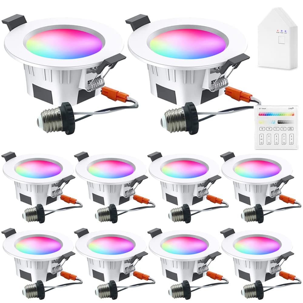 Sumaote LED Downlight Kit, 10pcs 5W 3 inch Smart Recessed Lighting WiFi & Bluetooth Mesh Control RGBWC Dimmable Ceiling Light with Touchscreen Panel and Smart Bridge, Works with Alexa Google Home
