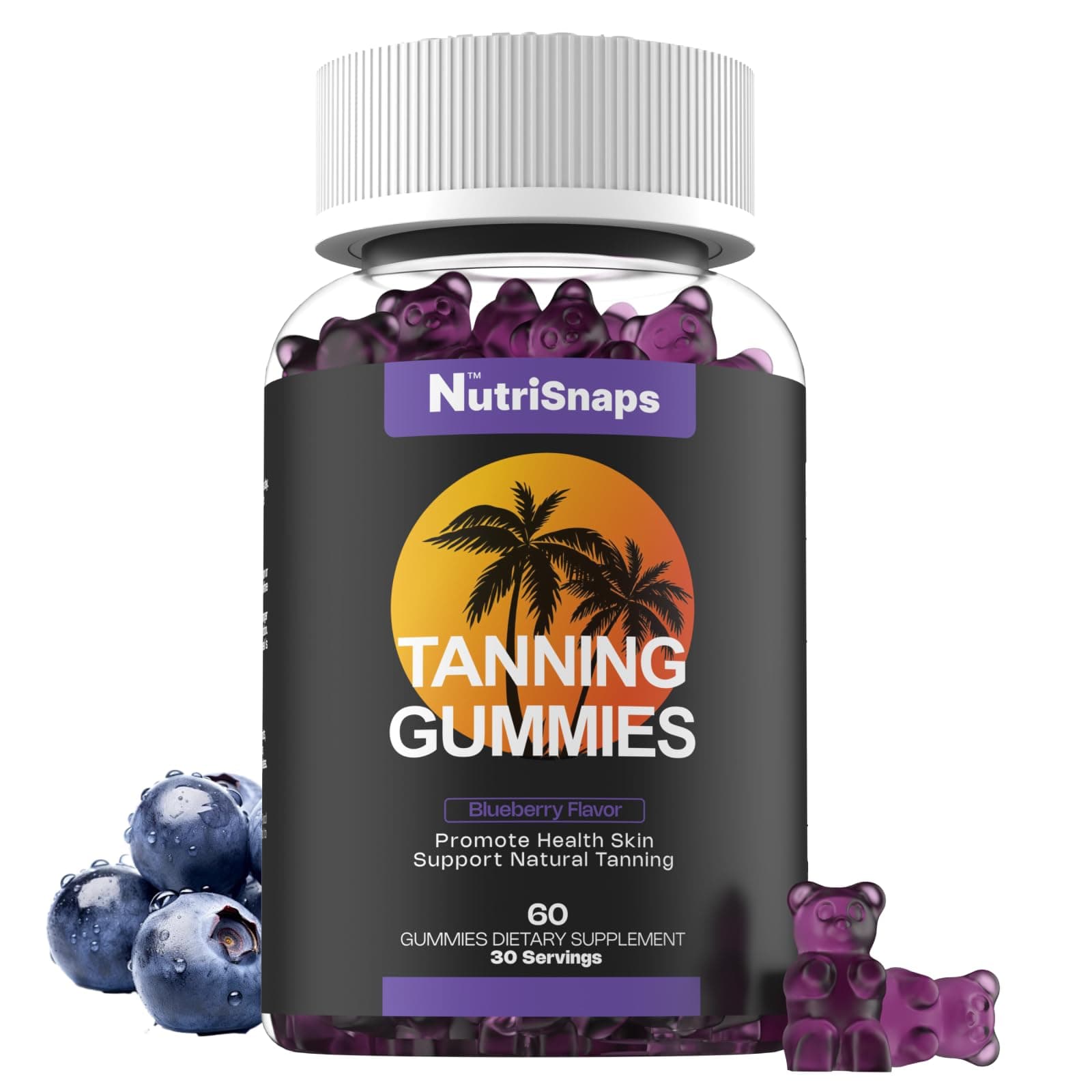 Tanning Gummies, Tanning Supplement for Adults Woman & Men, Daily Tanning Gummies for Skin Health & Pigmentation, Non-GMO, Vegan, Blueberry Flavor, 60 Gummies