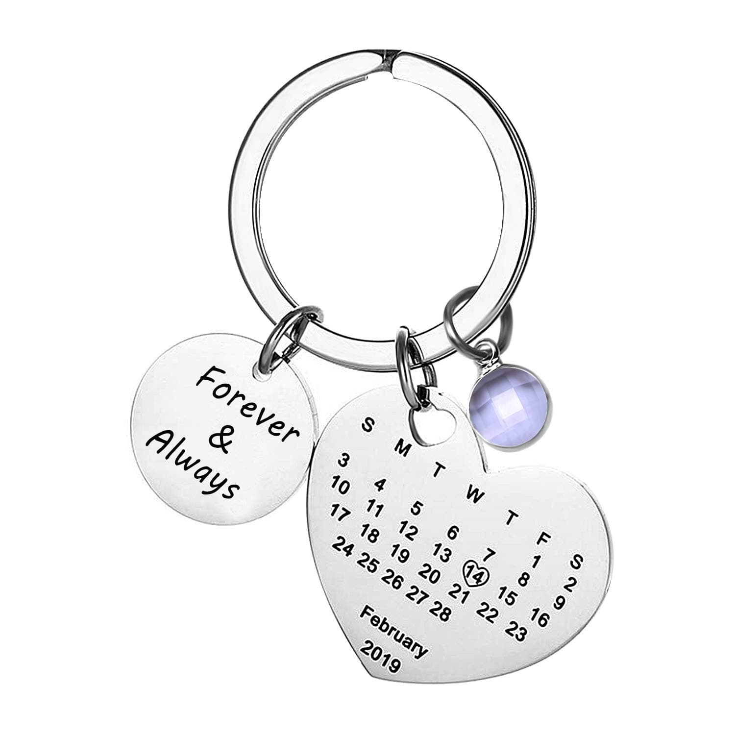 MalihomePersonalized Custom Engraved Calendar Date & Message Keychain with Birthstone