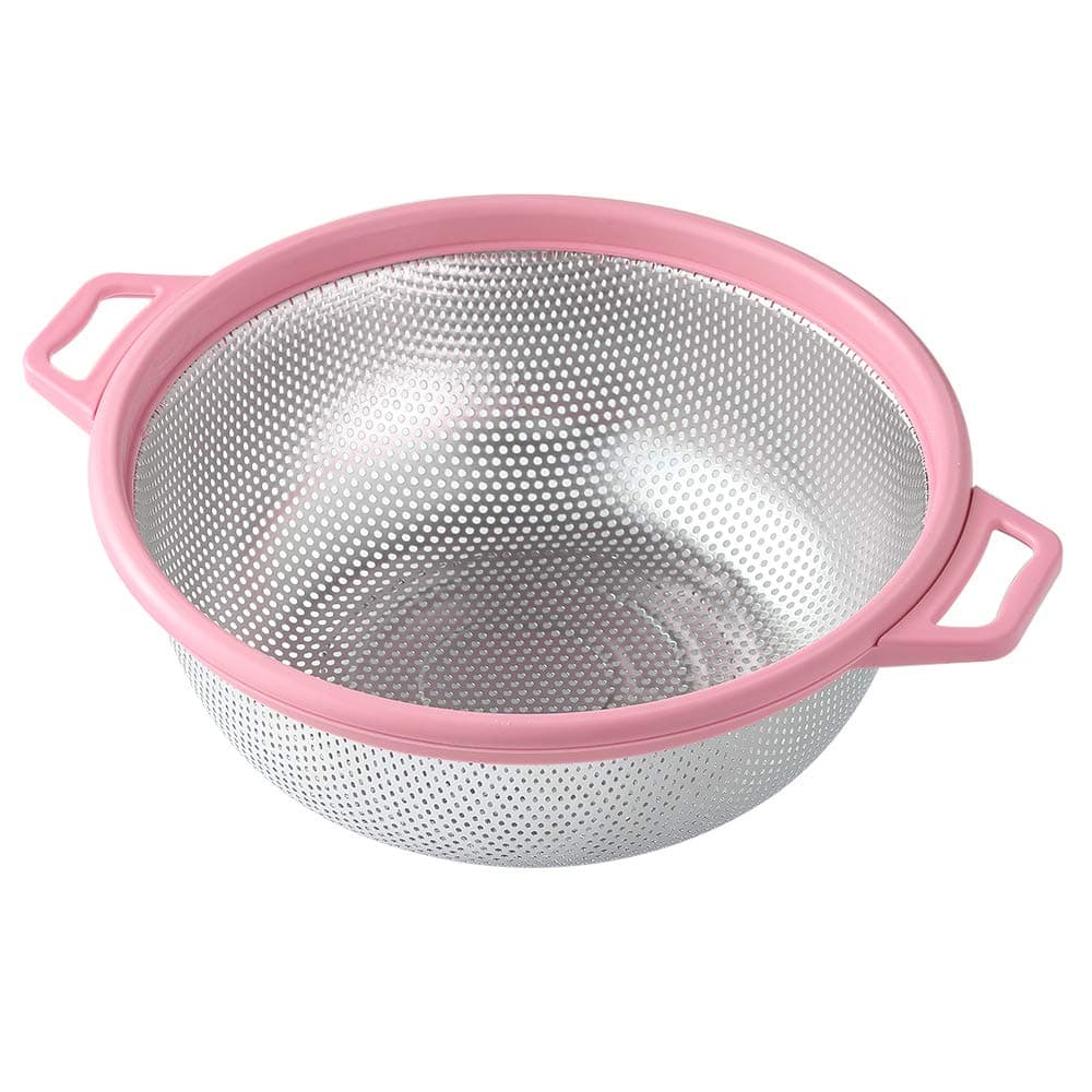 Stainless Steel Colander With Handle and Legs, Large Metal Pink Strainer for Pasta, Spaghetti, Berry, Veggies, Fruits, Noodles, Salads, 5-quart 10.5” Kitchen Mesh Colander, Dishwasher Safe