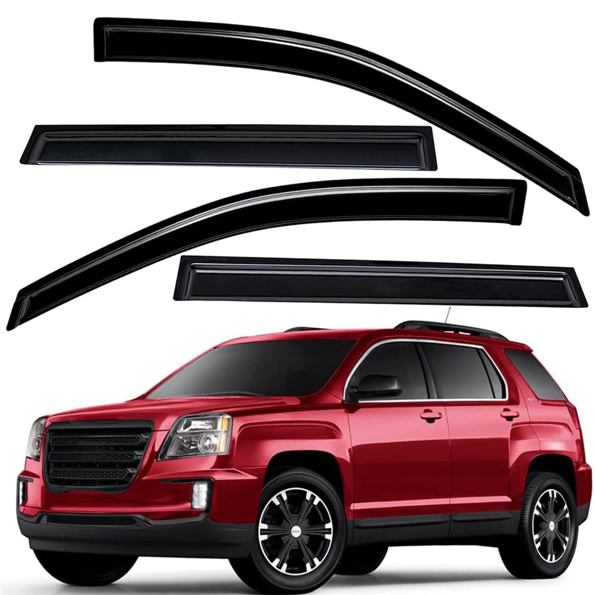 WV94167 Tape-on Side Window Visor Deflector Rain Guard, Dark Smoke Shatterproof, 4 PCS Set for 2010-2017 GMC Terrain