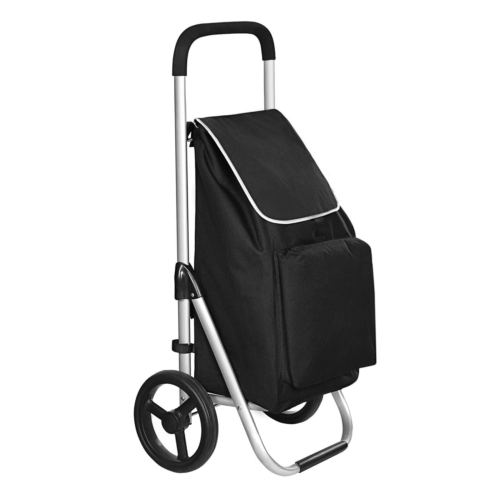 SONGMICS Foldable Shopping Trolley on Wheels, Lightweight Shopping Cart with Insulated Bag, 40L Large Capacity, Black KST04BK