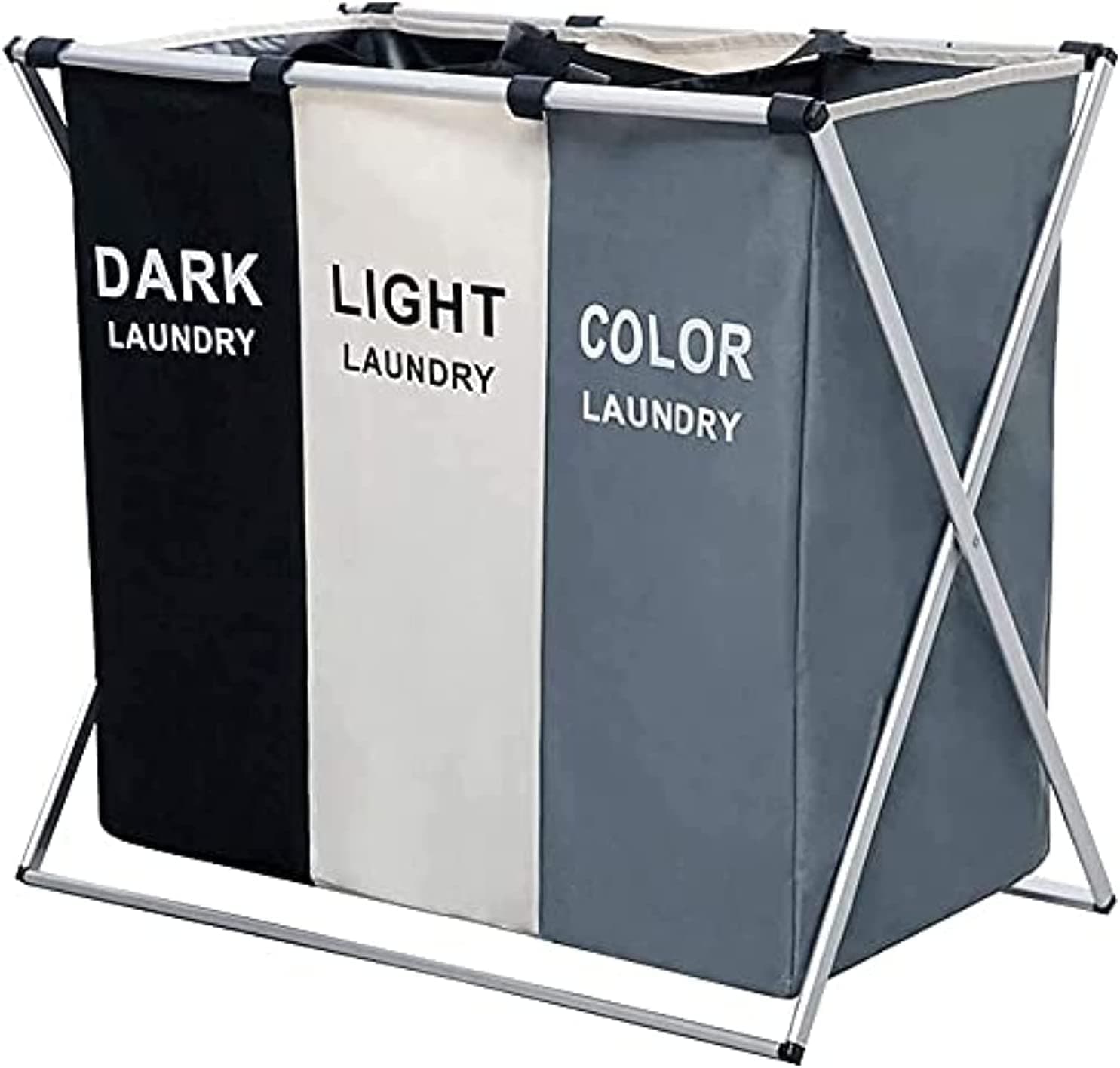 Laundry Basket, three-color laundry sorter 3 section, collapsible laundry baskets with Waterproof Oxford Bags and Aluminum Frame, Washing Clothes Storage for Home, Dormitary