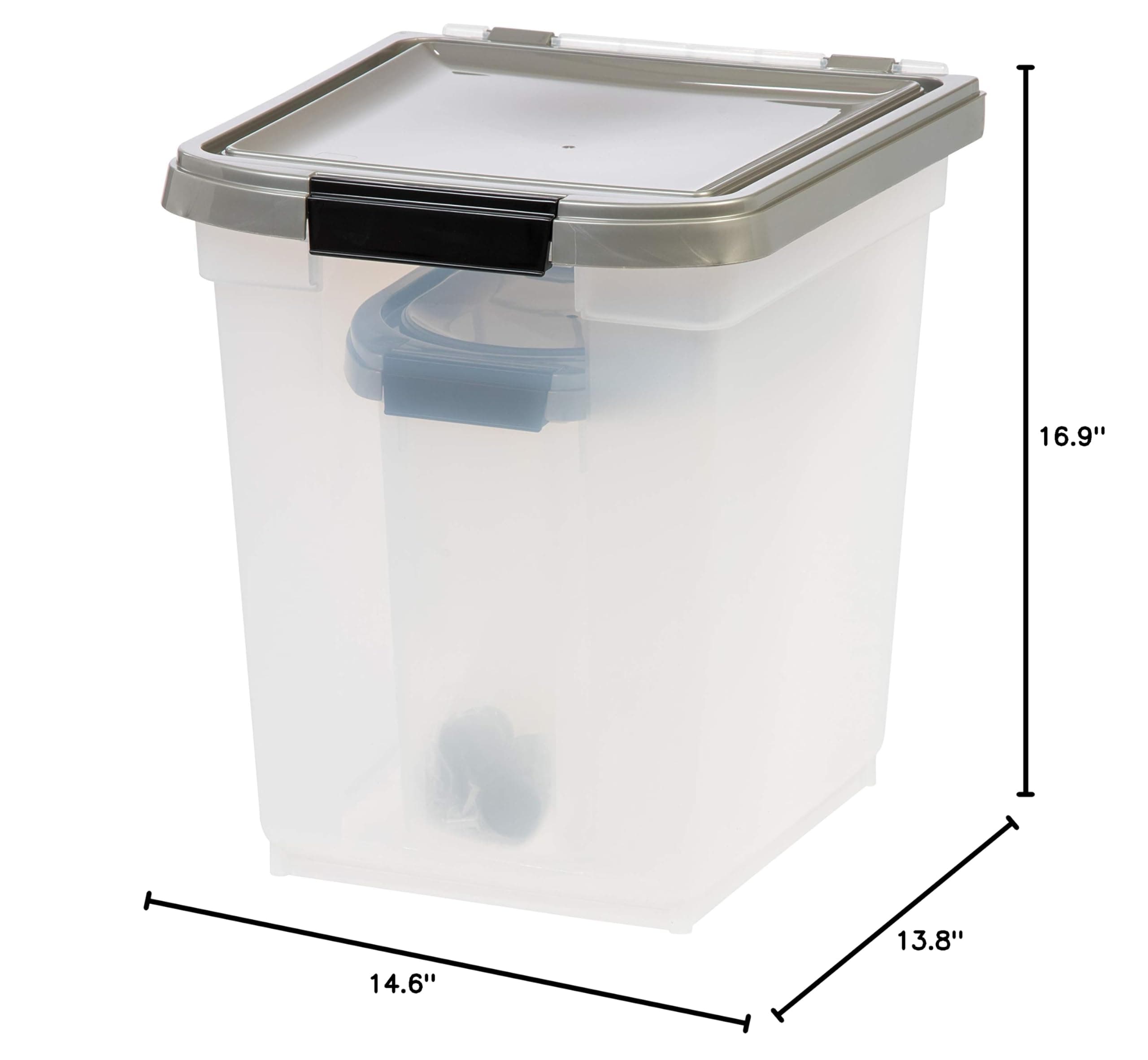 3 Piece Airtight Plastic Pet Food Storage Container Combo with Scoop, Chrome (300501)