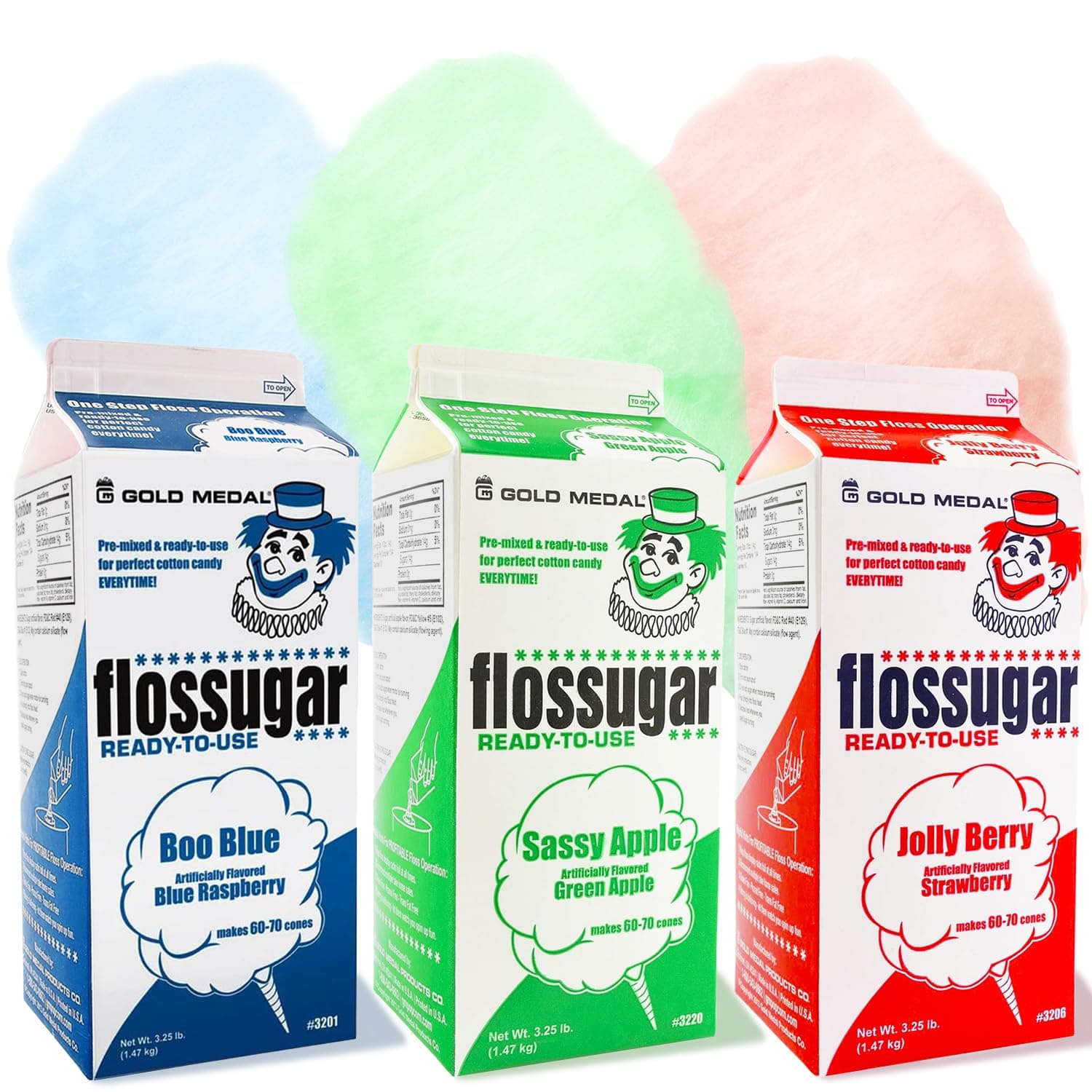 Mix & Match Cotton Candy Sugar Floss-Three Pack 52oz Cartons