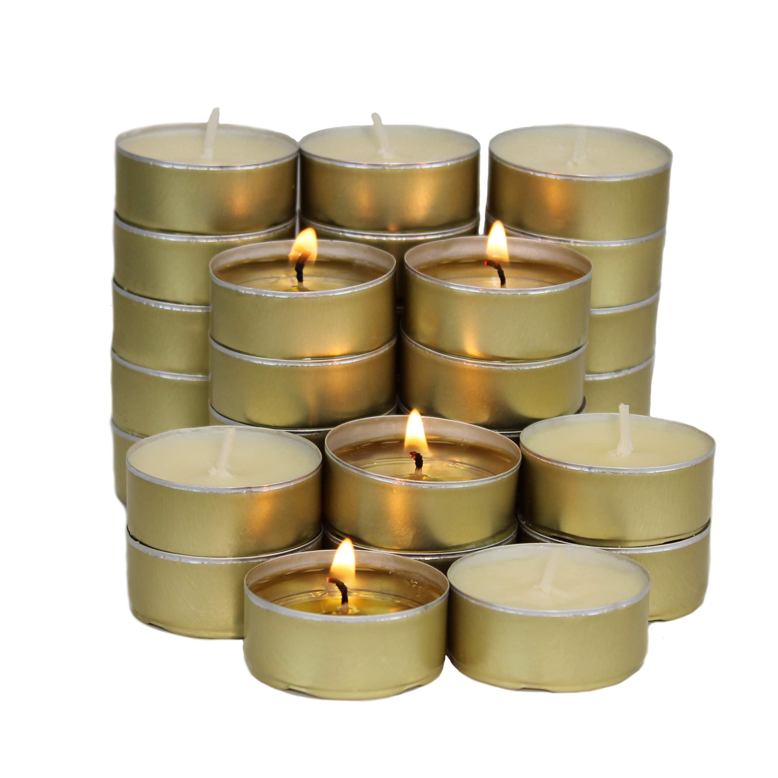CandleNScent Soy Tea Lights Candles | 5 Hour | 100% Soy | Gold Cup | Pack of 50
