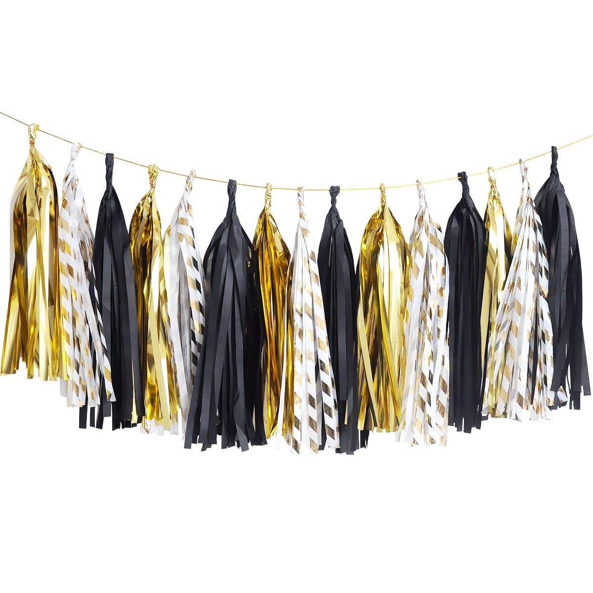NICROLANDEE Black Gold Graduation Party Decorations, 15PCS Black Gold Tissue Paper Tassel Garland for Birthday, Wedding, Bridal Shower, Bachelorette Party, 2026 New Year's Eve Party Supplies