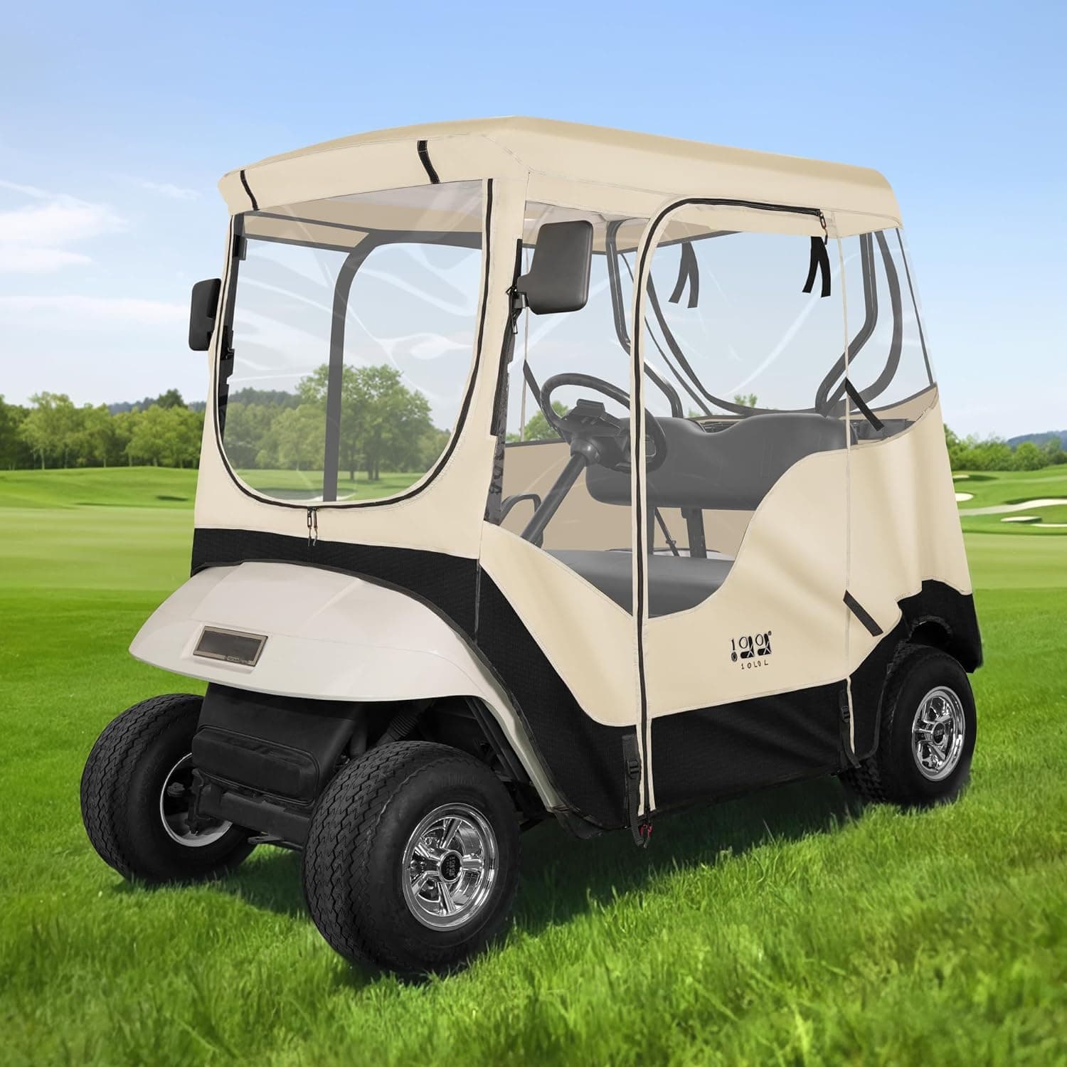 10L0L Golf Cart Case for 2 Passenger for EZGO TXT RXV Waterproof Portable Driveable 4 Sided Housing Beige/Black