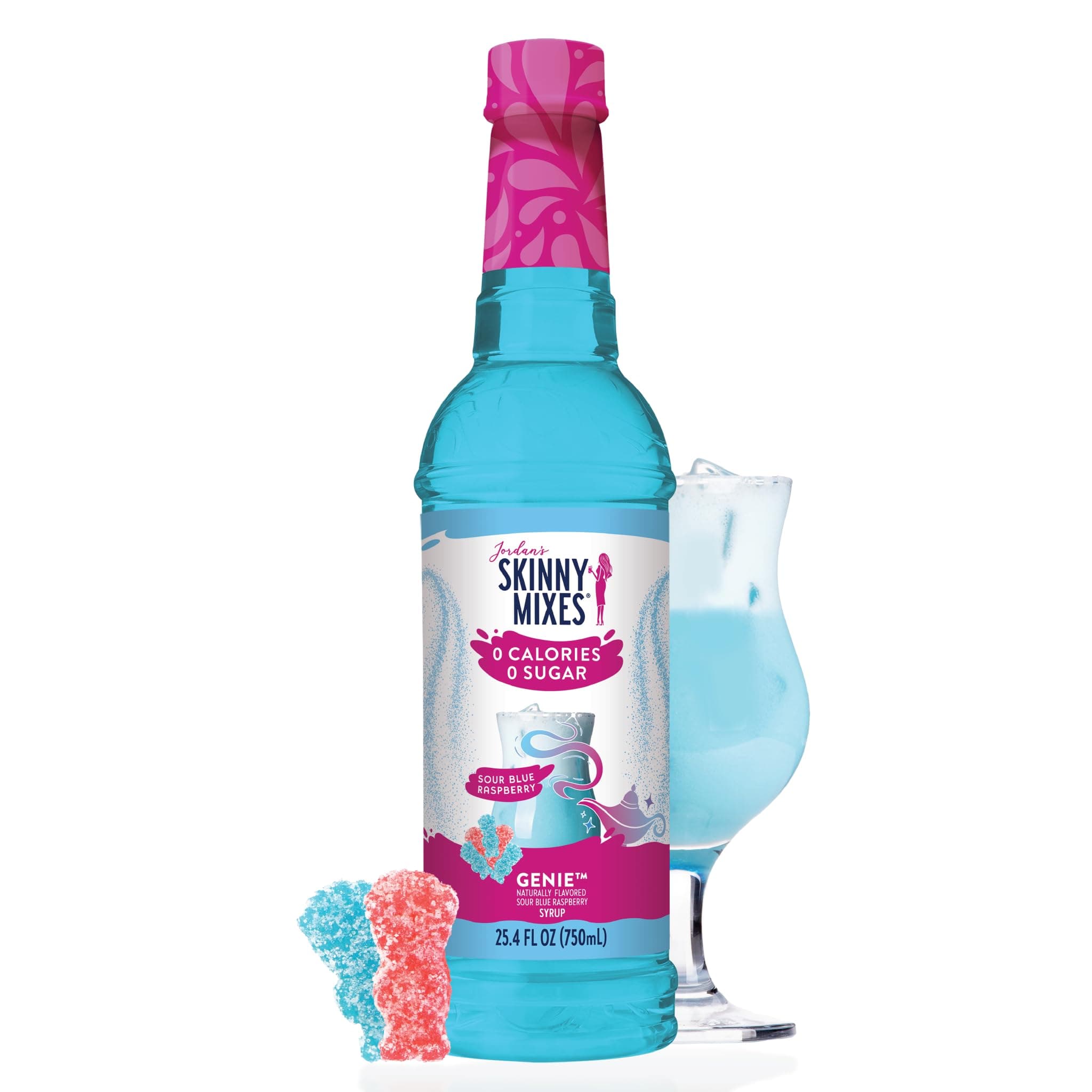 Jordan's Skinny Syrups | 0 Calories | 0 Sugar | Genie Sour Blue Raspberry Flavoured Syrup 750mL | Perfect for Cocoktails, Water, Tea & More!