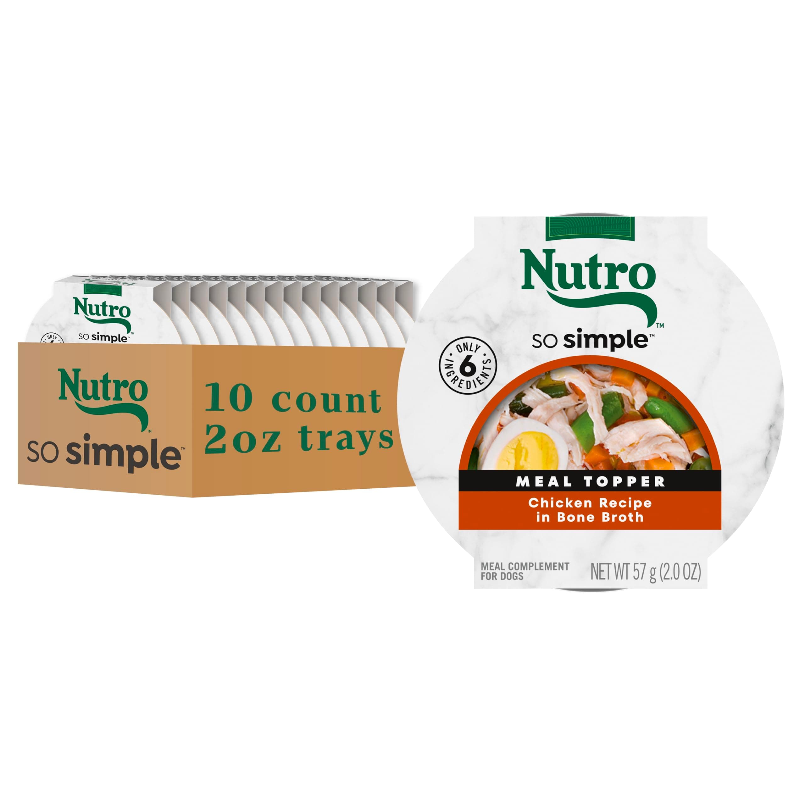 Nutro So Simple Wet Dog Food Meal Complement, Dog Food Toppers Chicken Recipe in Bone Broth, 2 oz. Trays (10 Count, Pack of 1)