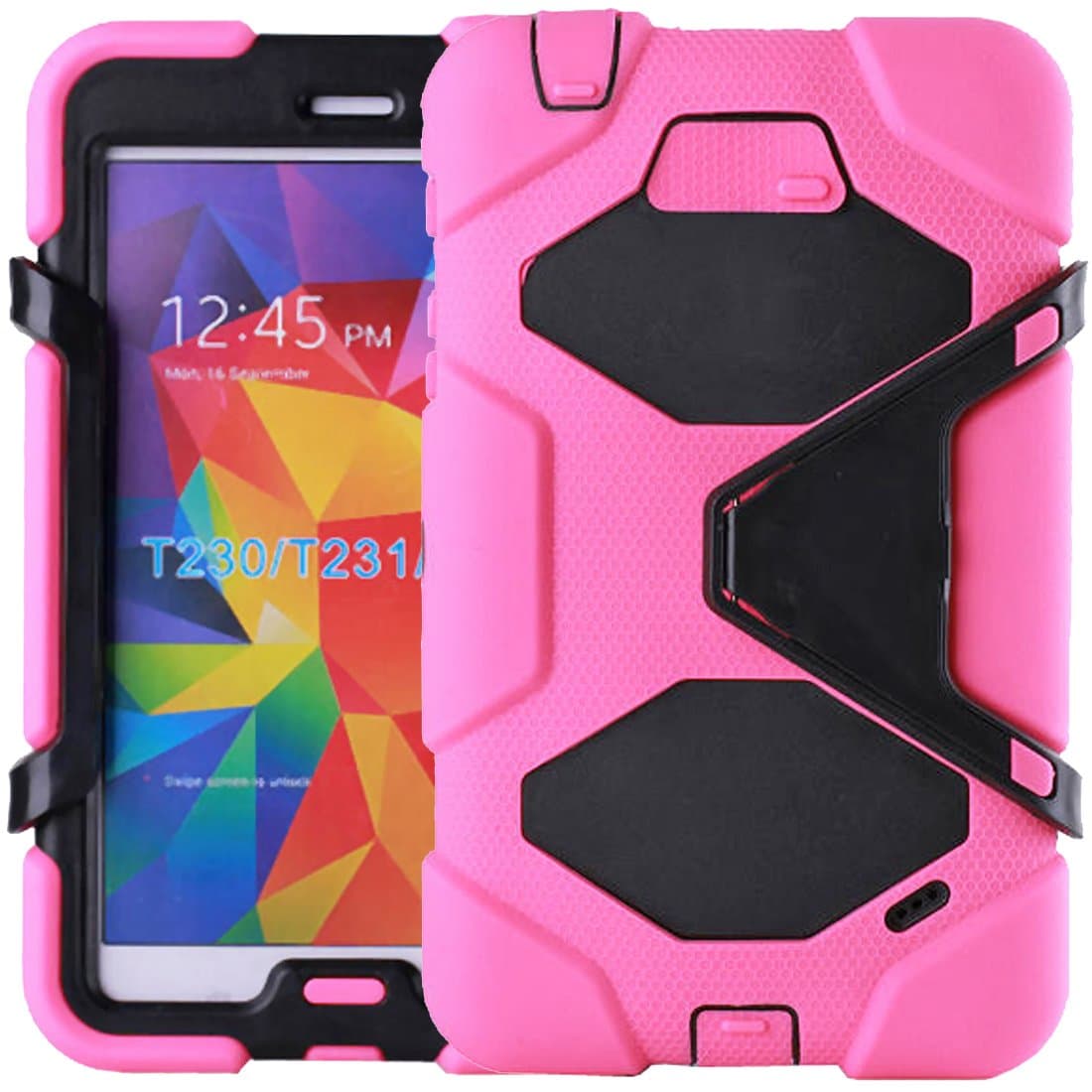 Heavy Duty Rugged Impact Hybrid Defender Case with Kickstand Protective Case For Samsung Galaxy Tab 4 7 inch (7 inch Tab 4, SM-T230 / T231 / T235) - Pink/Black