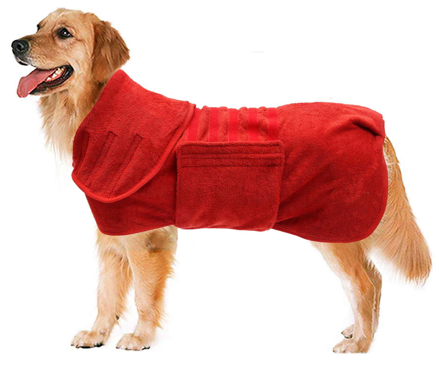 GeyeceteDog Drying Coat -Dry Fast Dog Bag-Microfibre Fast Drying Super Absorbent Pet Dog Cat Bath Robe Towel-Red-XL