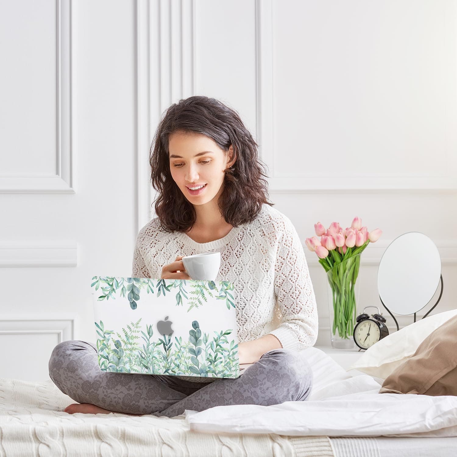 Case for MacBook Air 13 inch M1 A2337 A2179 A1932 2022-2018 Release, 3D Effect Matte Clear Hard Cover & Keyboard Cover & Screen Protector Compatible with Air 13.3 Touch ID, Green Plants