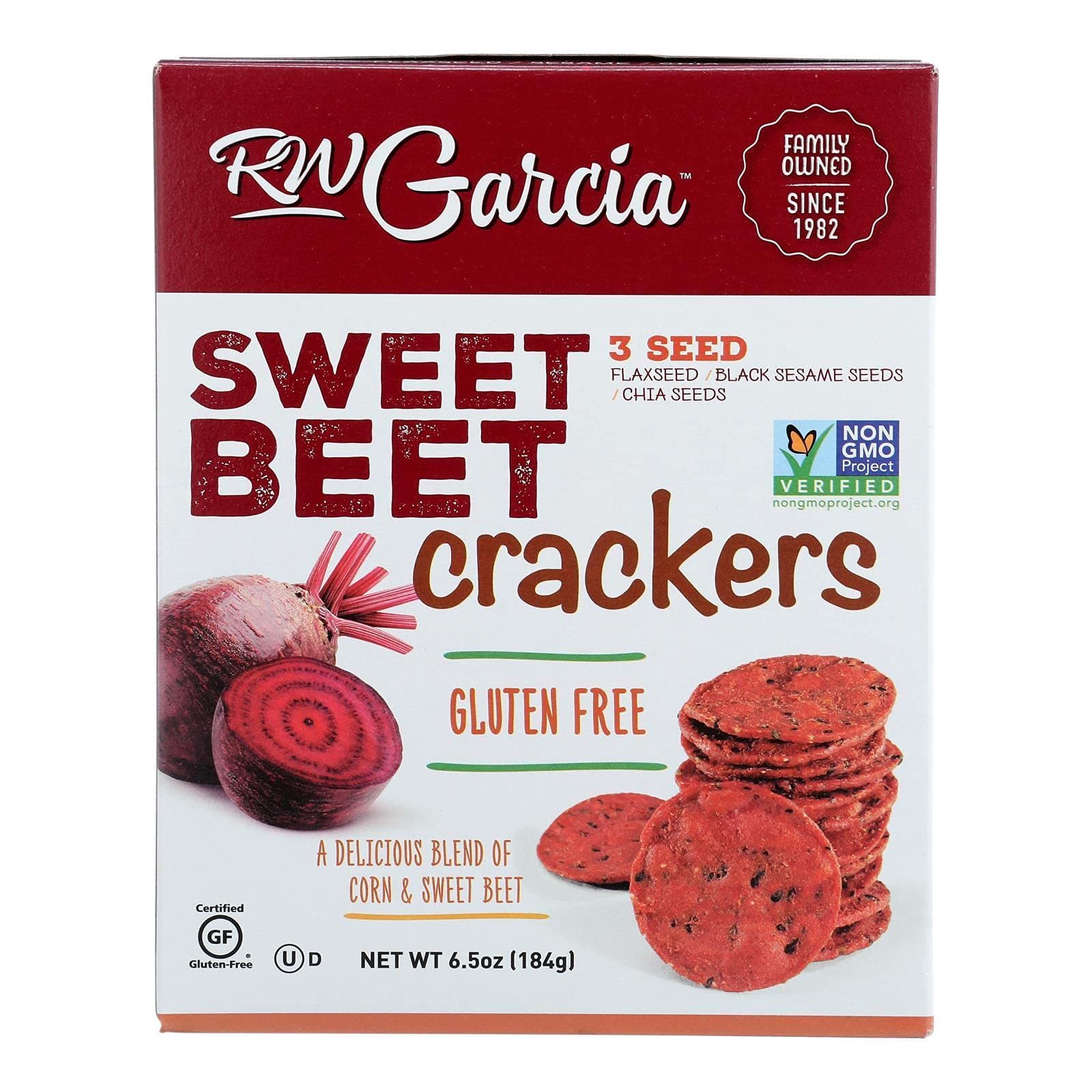 R. W. GARCIA, Crackers, 3 Seed Beet, Pack of 6, Size 6.5 OZ, (Gluten Free GMO Free Kosher Vegan Wheat Free)6