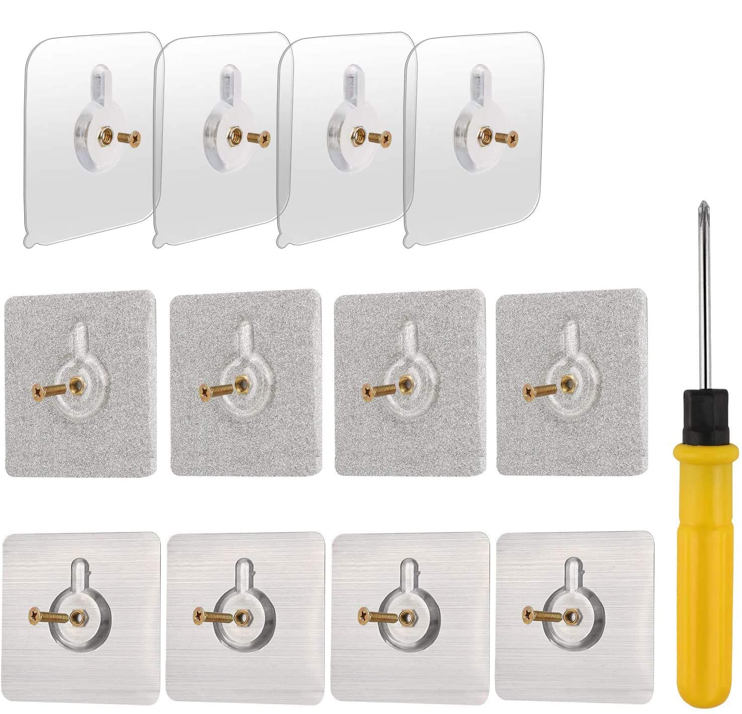 OOTSR 12-Set Adhesive Screws Wall Mount Hanging Nails No-Trace No Drilling Stick-on Sticky Screw with Screwdriver for Bathroom Kitchen Storage Room Tile Wall Shower Room