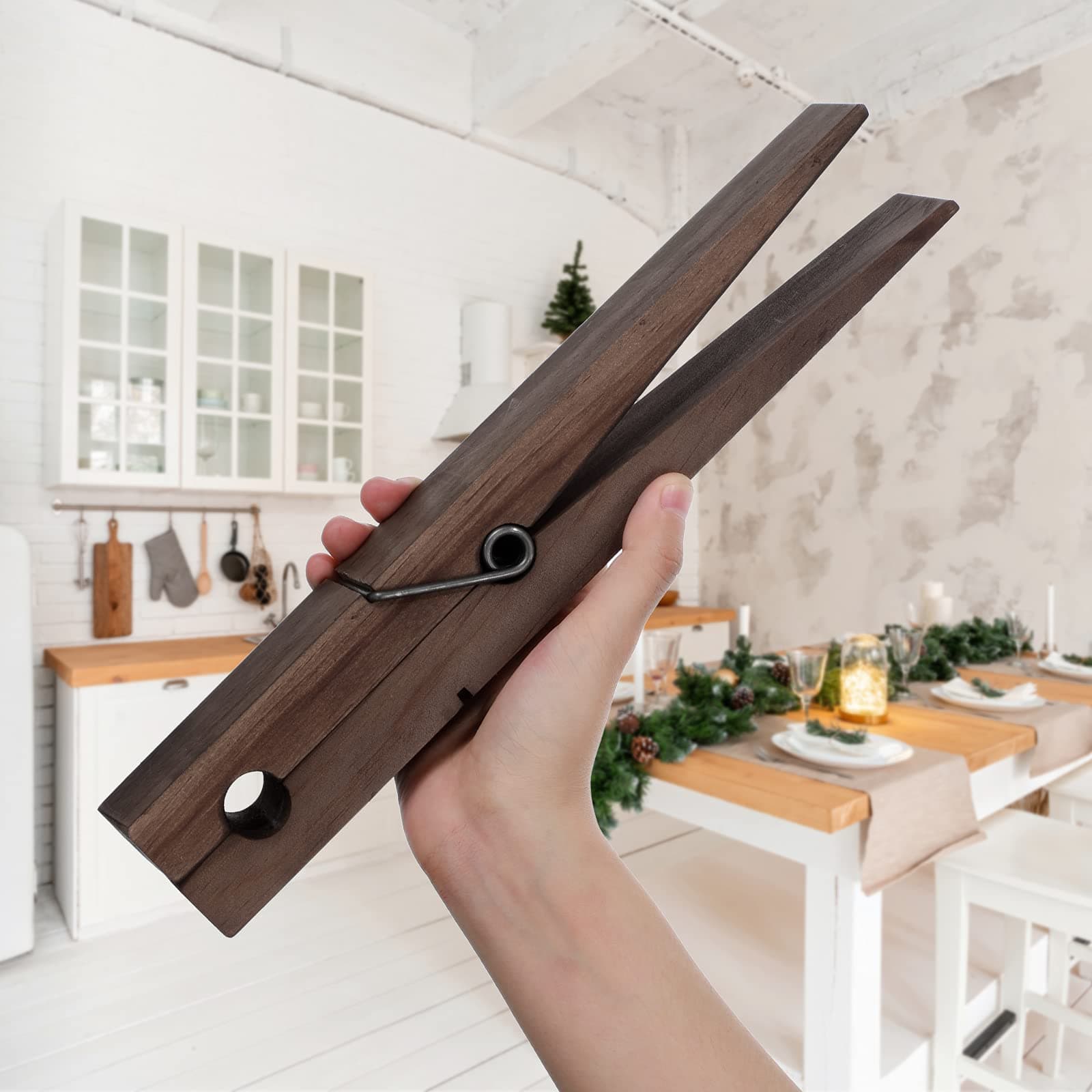 Honeydak12 Inches Jumbo Clothespin Wooden Clothespin Towel Clips Giant Grey Clothes Pins Natural Wood Towel Holder for DIY Crafts Bathroom Laundry Room Wedding Decoration Supply