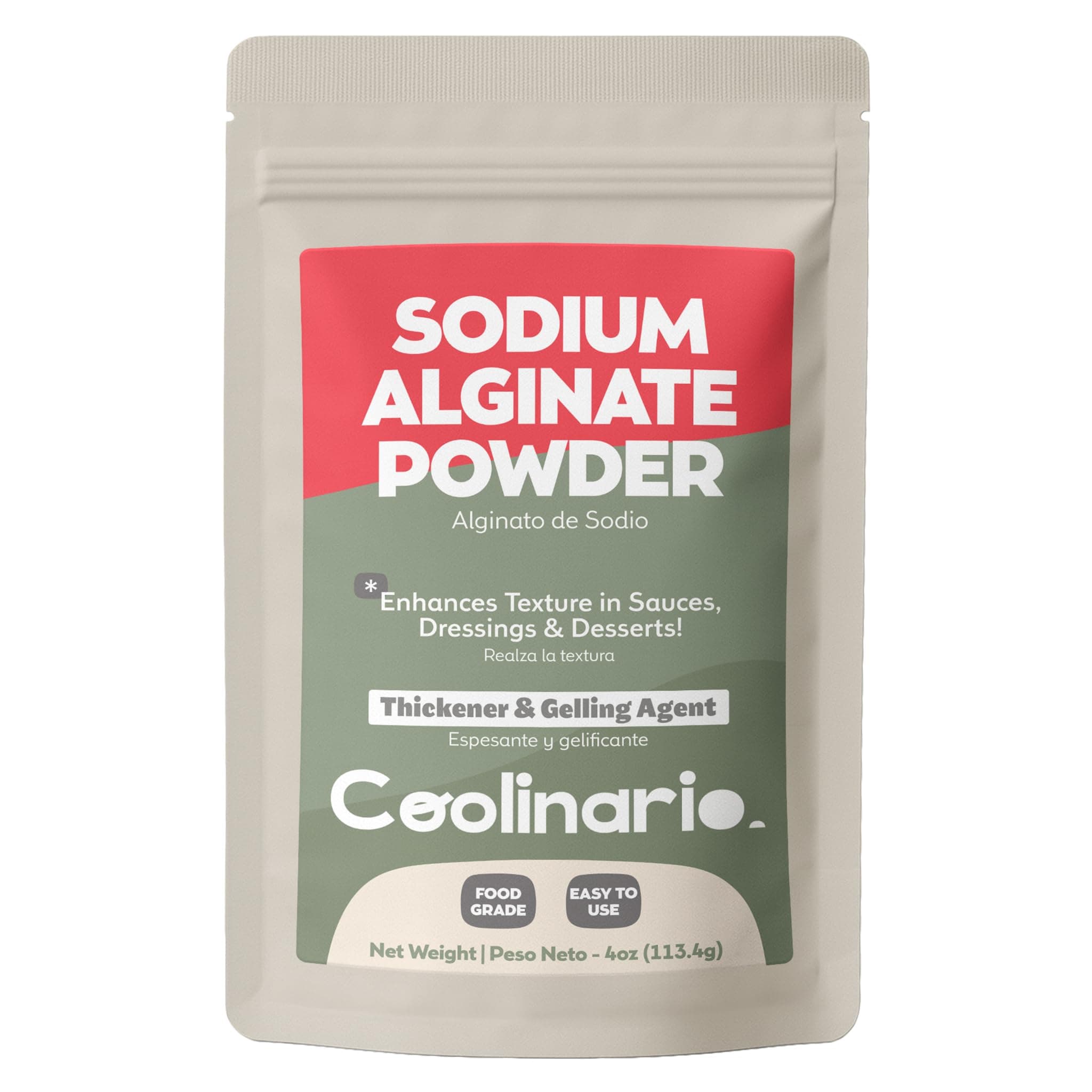 Sodium Alginate Powder (4 Oz) Premium Thickener & Gelling Agent for Sauces, Desserts & Molecular Gastronomy | Ideal for Spherification & Texture Enhancement | Food Grade
